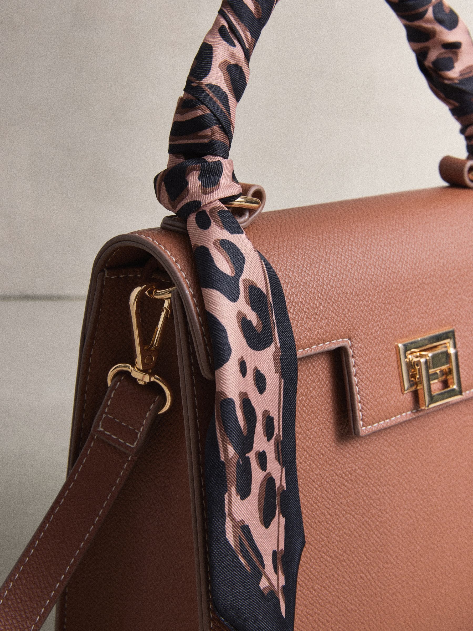 Tan Brown Scarf Hand Held Bag