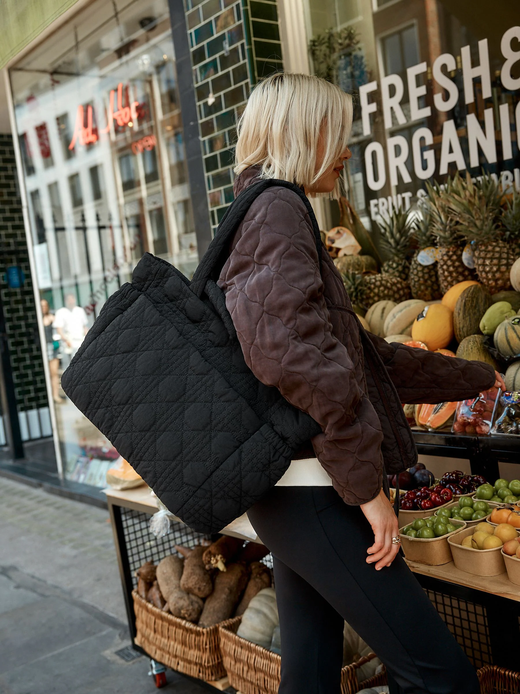 Black Nylon Quilted Shoulder Bag