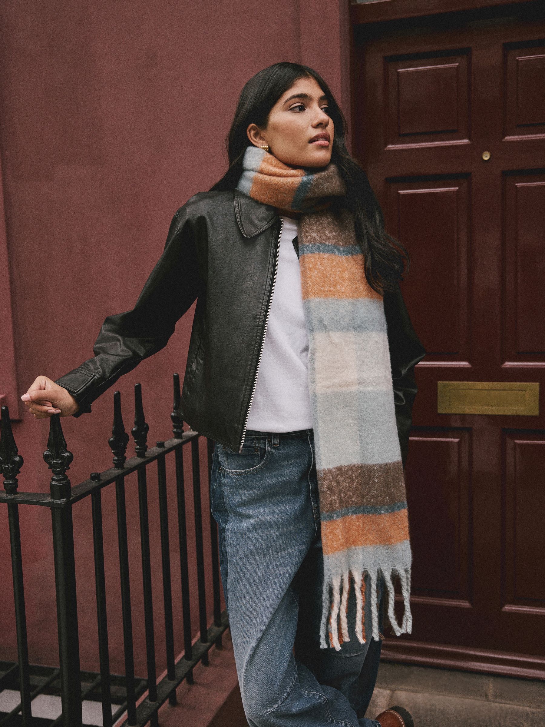 Blue/Orange Heavyweight Brushed Blanket Scarf