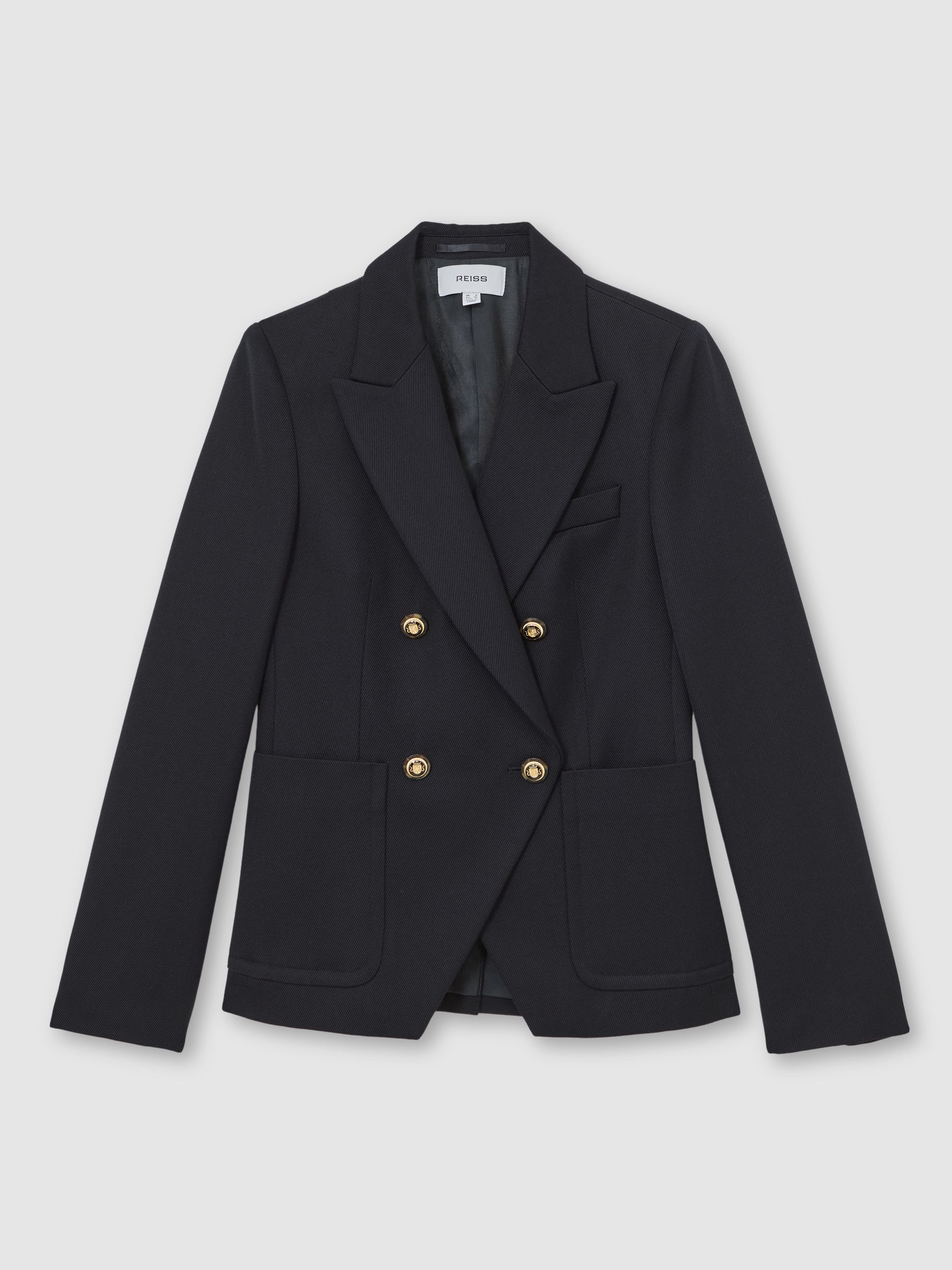 Reiss Navy Gigi Wool-Blend Double-Breasted Blazer