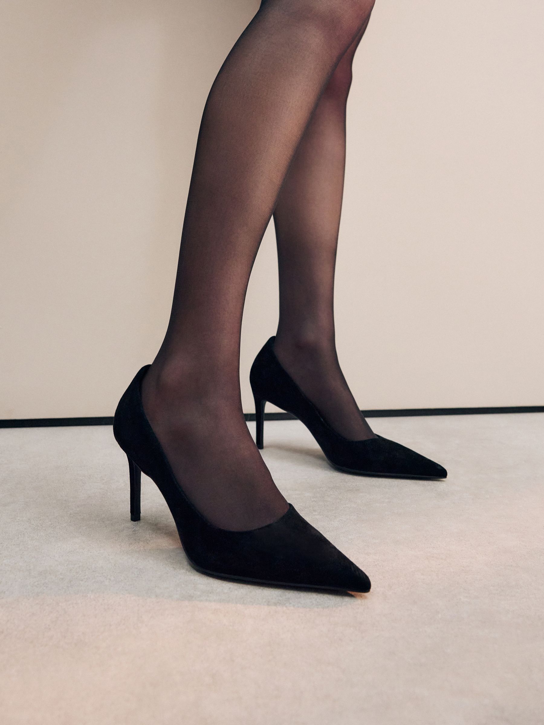 Black Suede Standard/Wide Fit Leather Mid Court Shoes