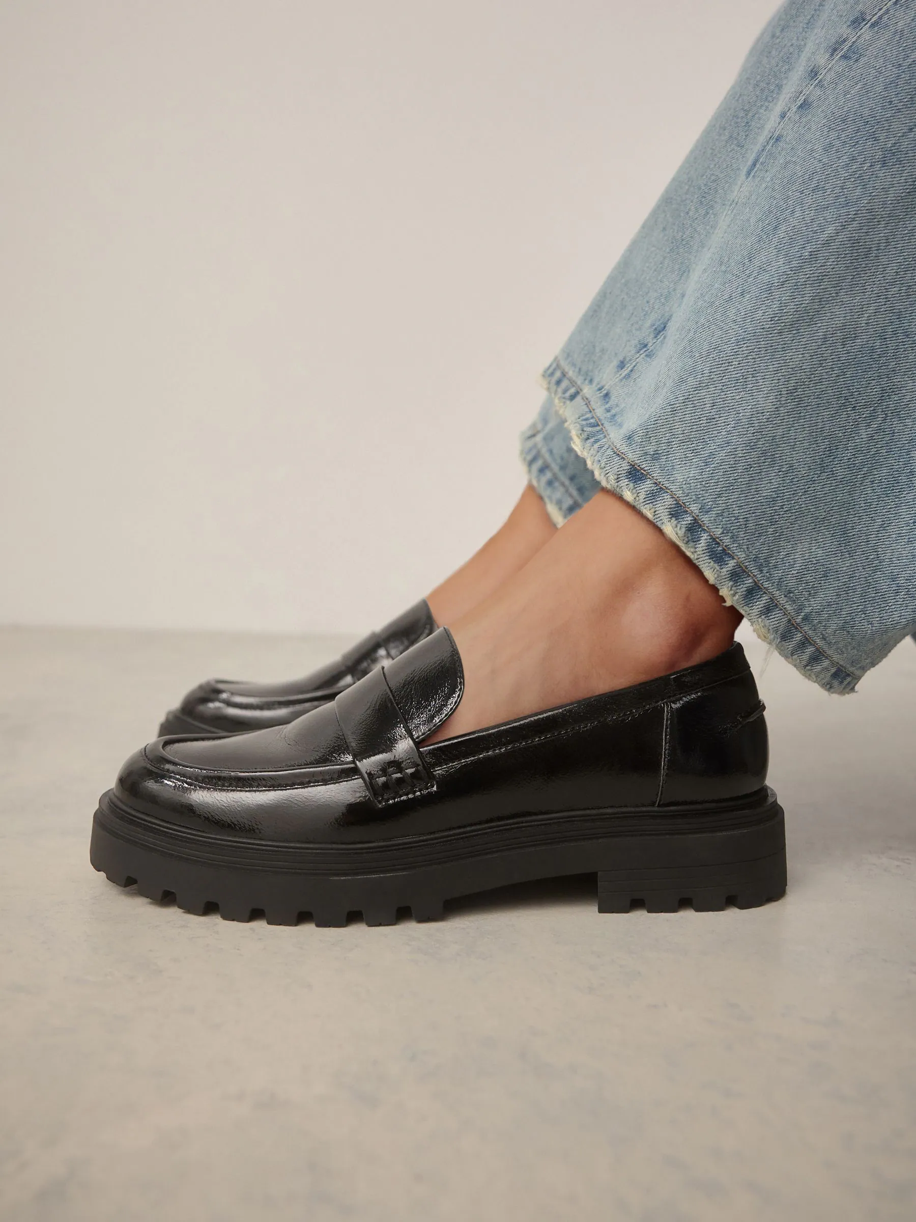 Black Patent Standard/Wide Fit Chunky Loafers