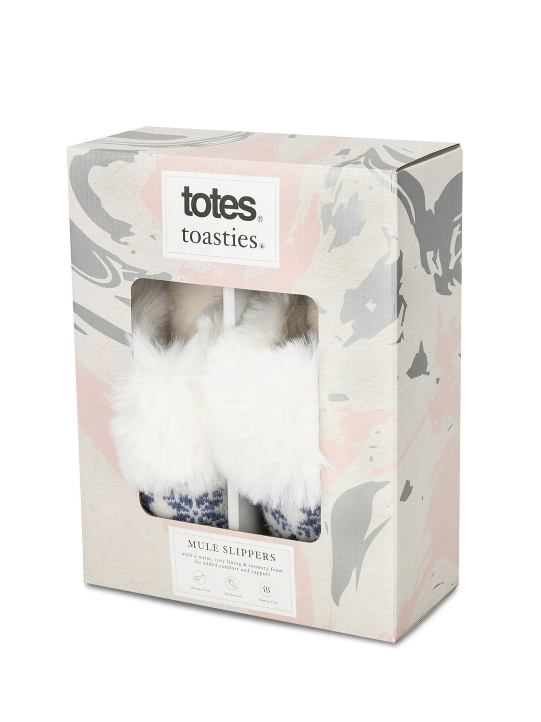 Totes Blue Toasties Ladies Fair Isle Knit Mule Slippers