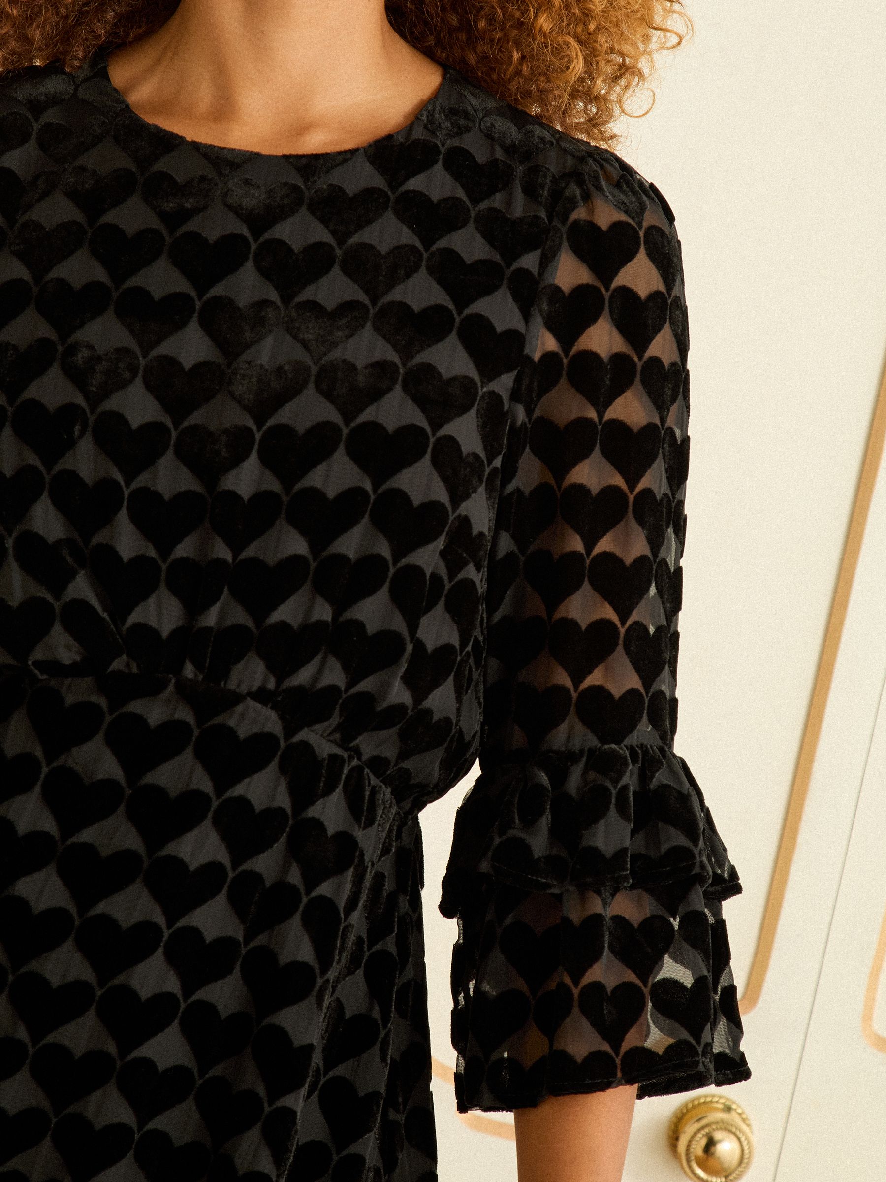 Love & Roses Heart Burnout Flute Sleeve Mini Dress