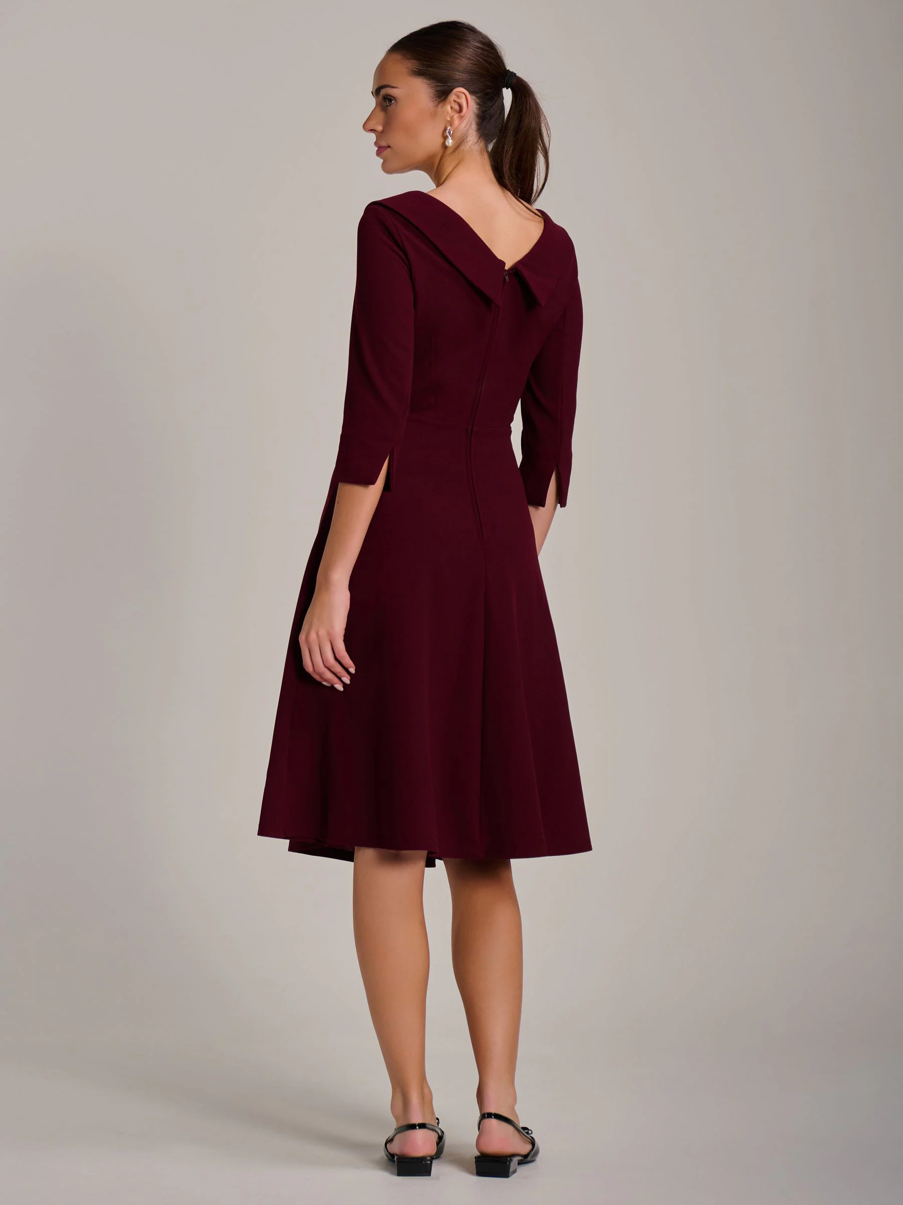 Jolie Moi Red Fold Collar Button Detail Dress