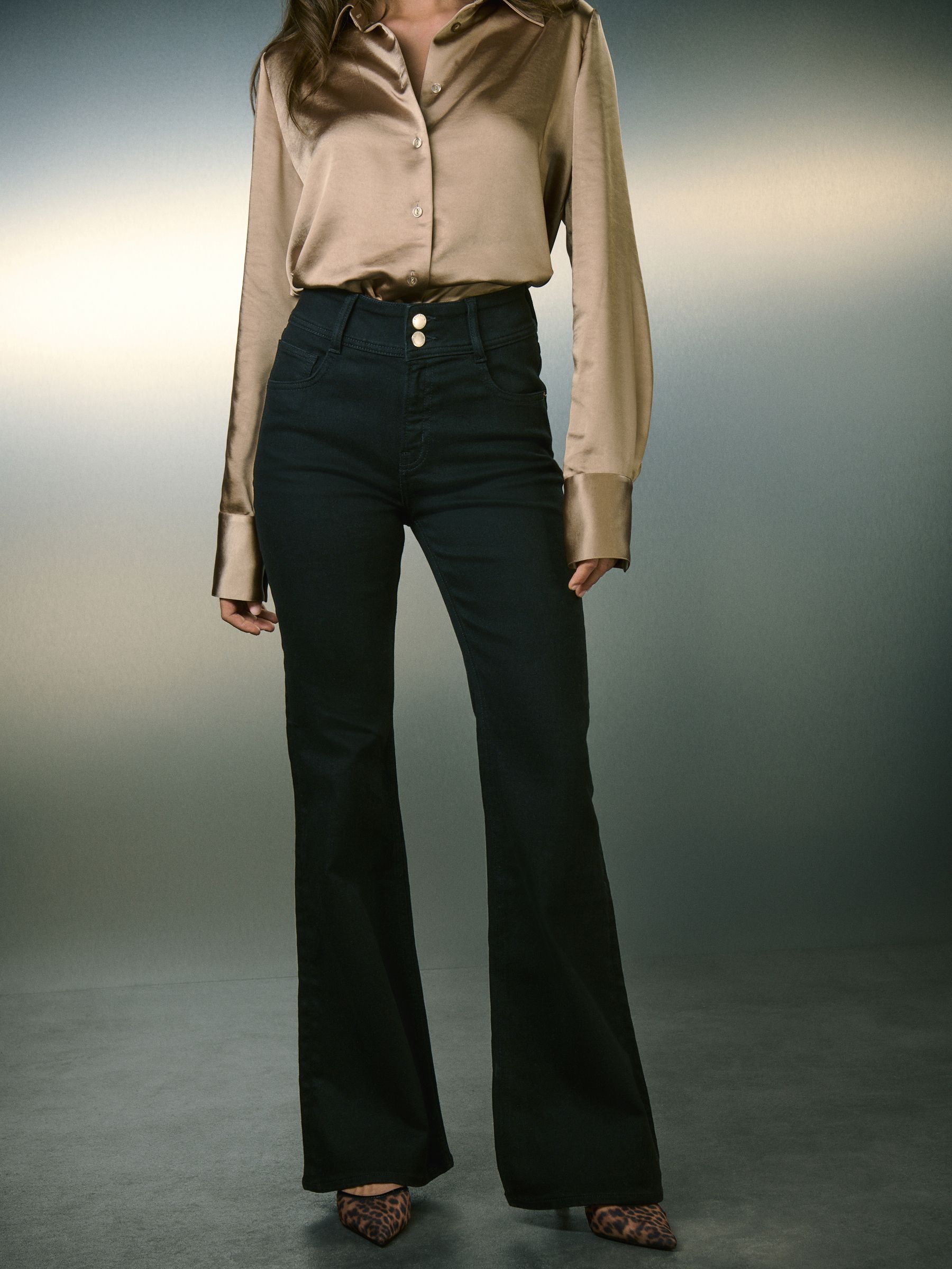 Black High Rise Stretch Flare Jeans