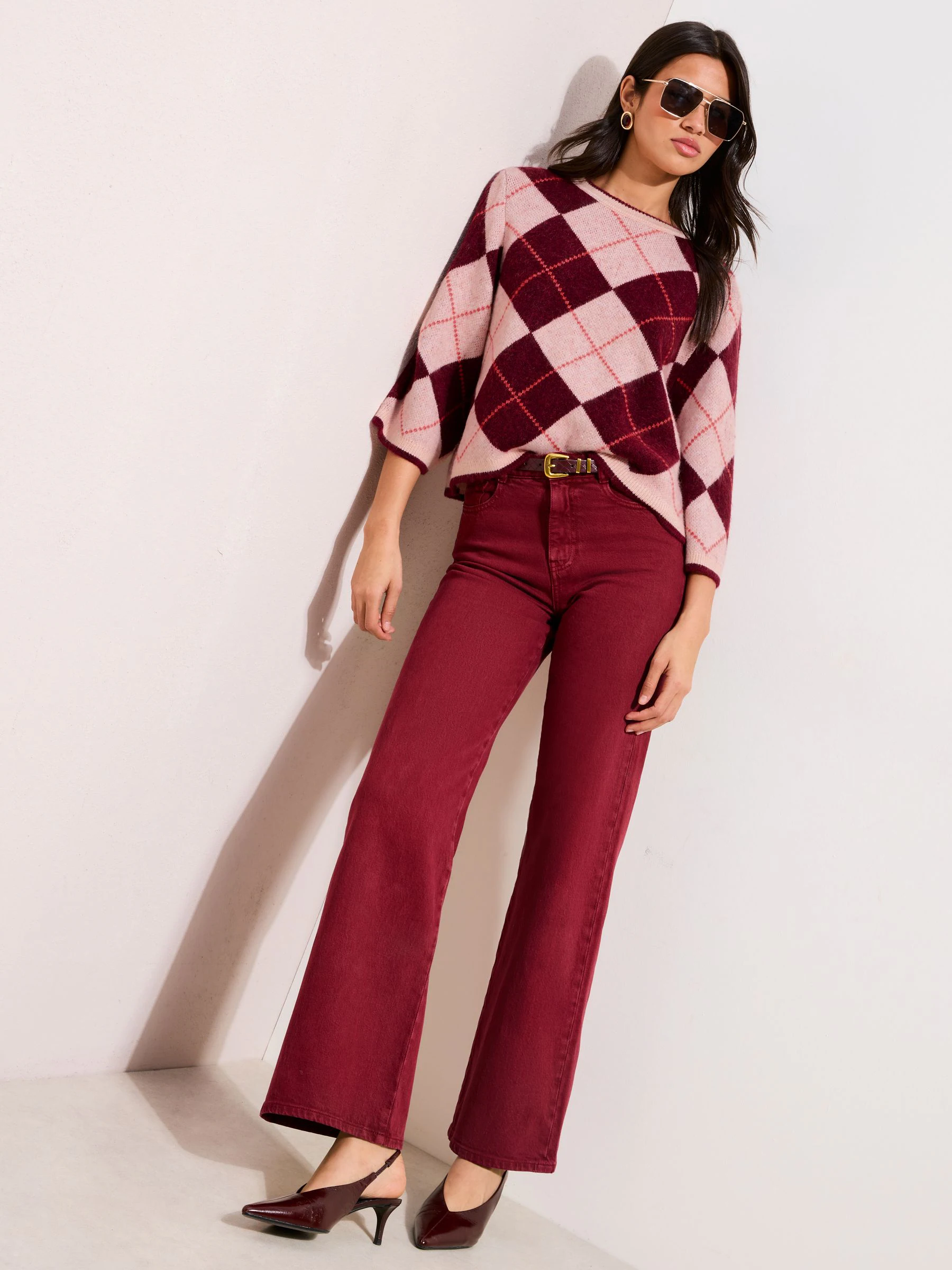 Friends Like These Pink Argyle Knitted Top