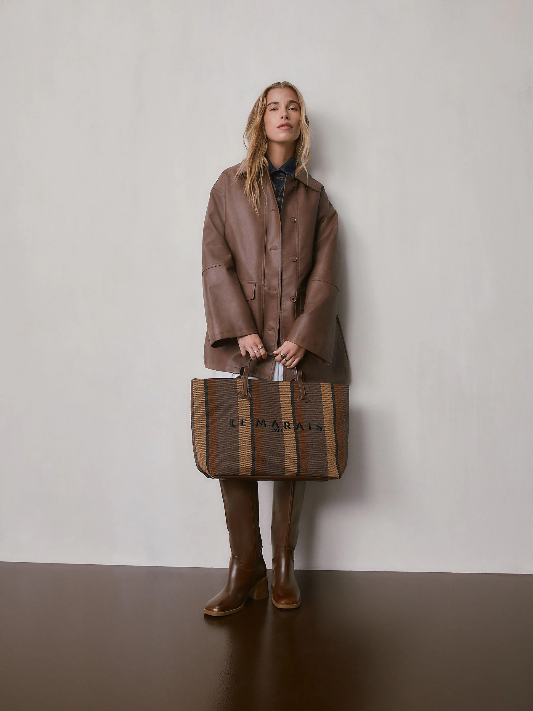 Chocolate Brown Stripe Shoulder Bag