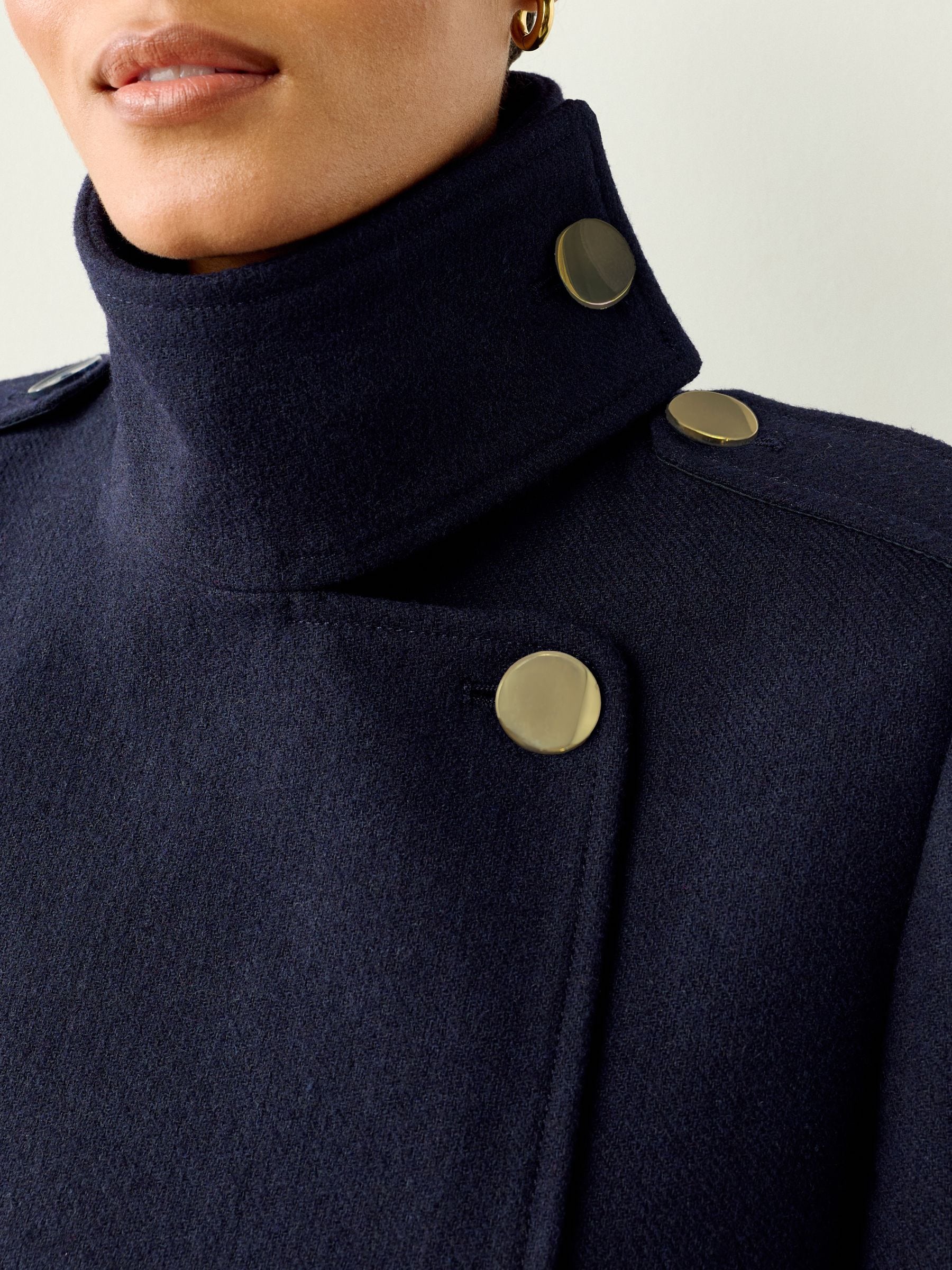 Navy Blue Formal Funnel Neck Coat