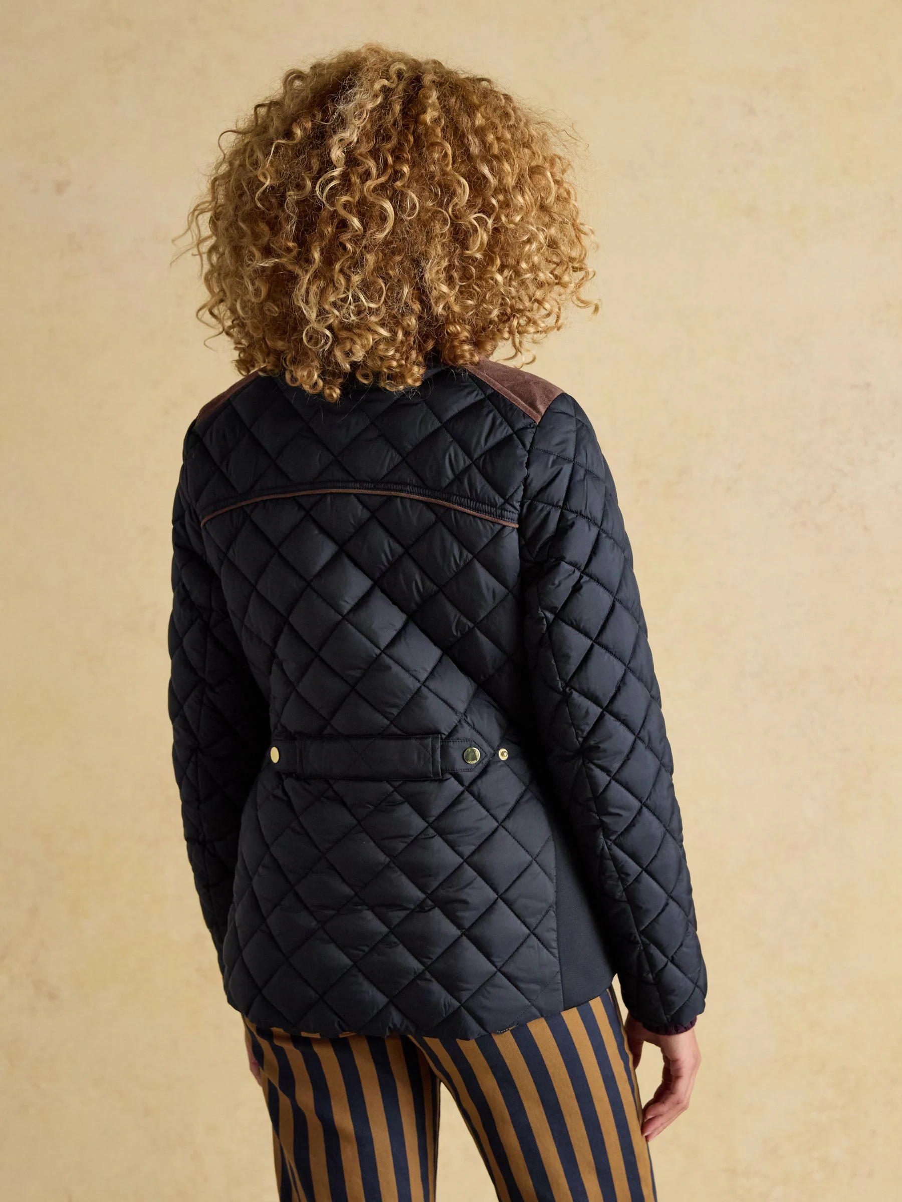 Joules Braemar Luxe Navy Blue Showerproof Diamond Quilted Coat
