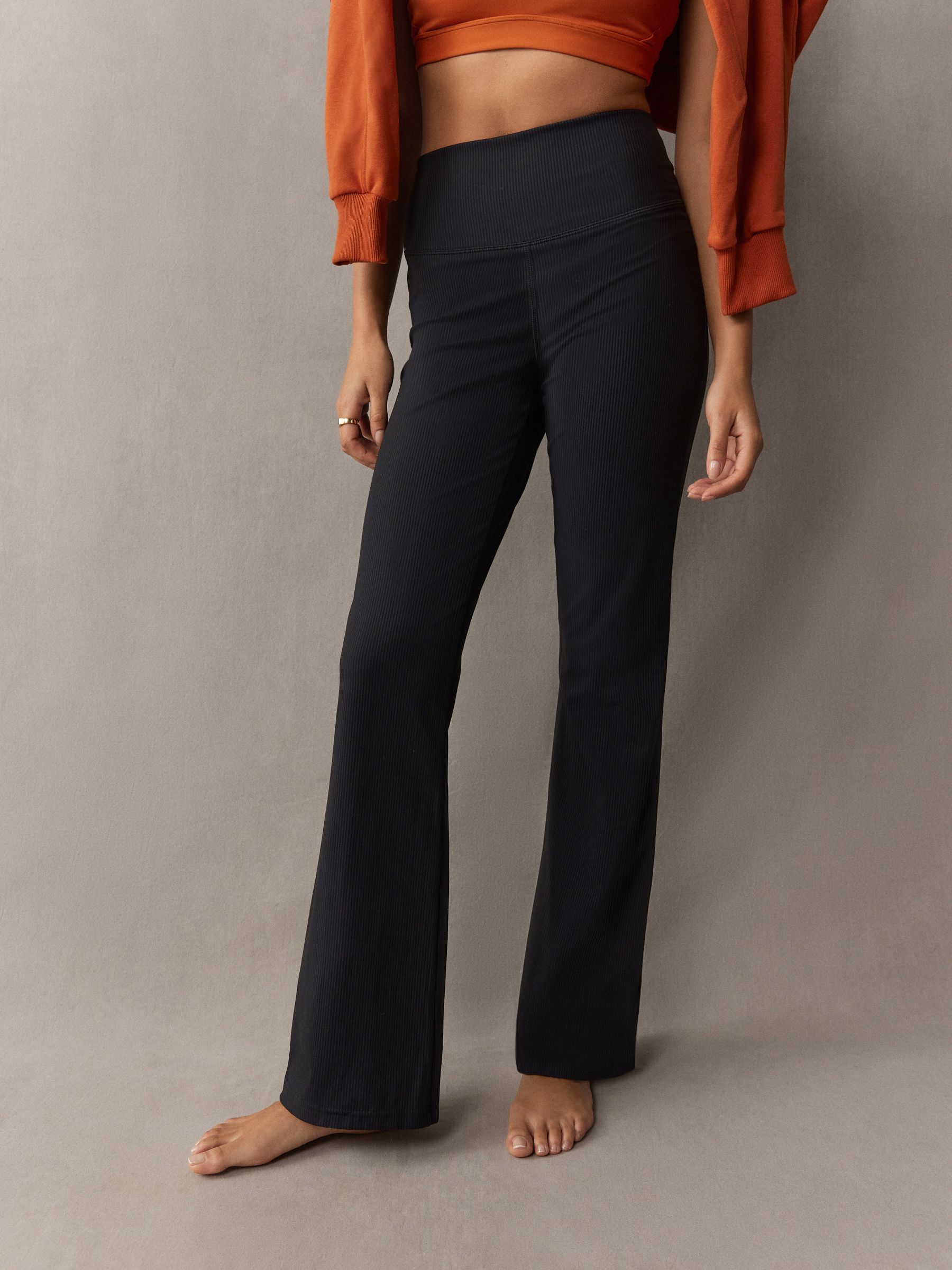 self. Black Rib Wide Leggings