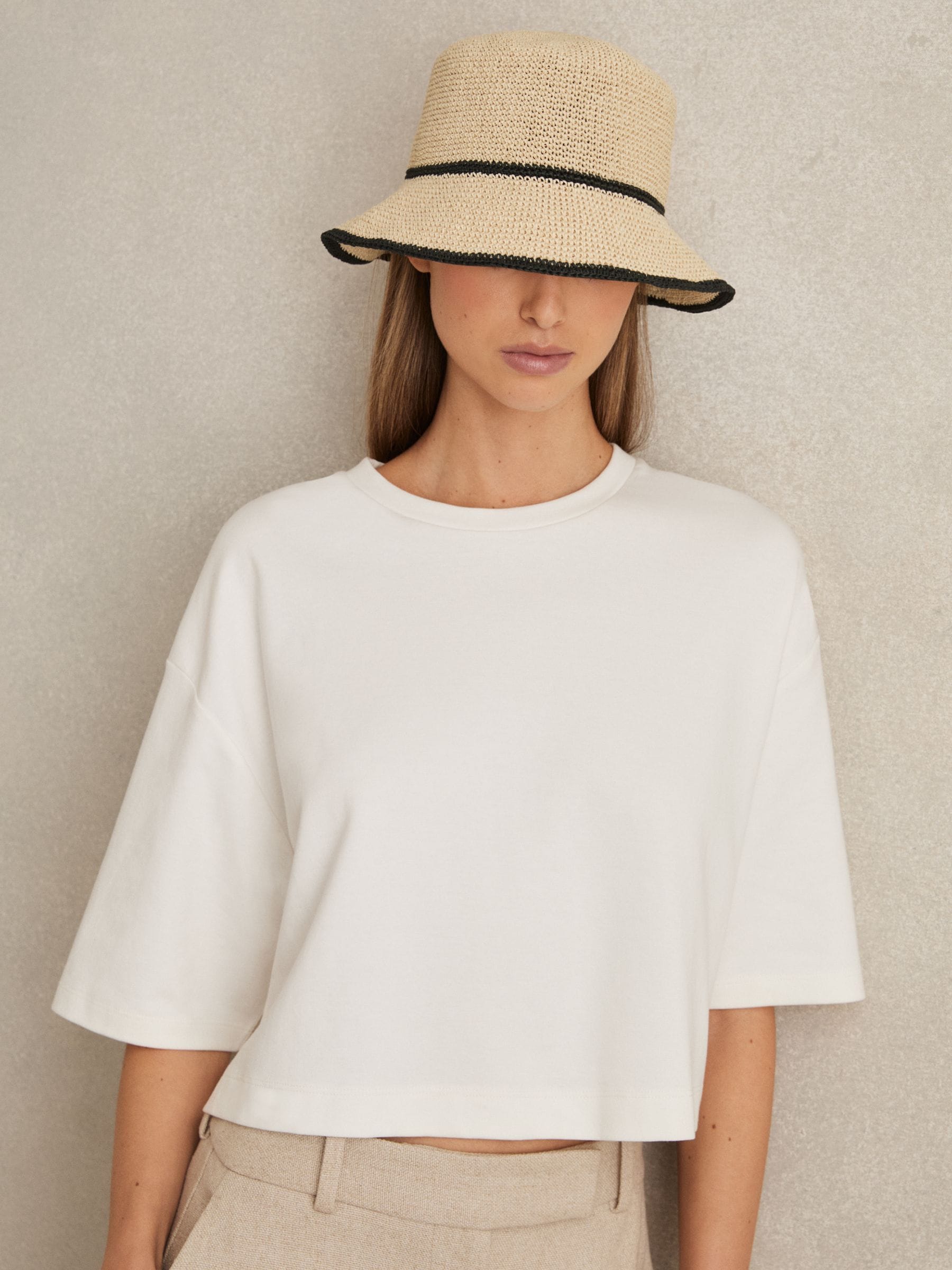 Reiss Natural Edith Tipped Straw-Effect Bucket Hat