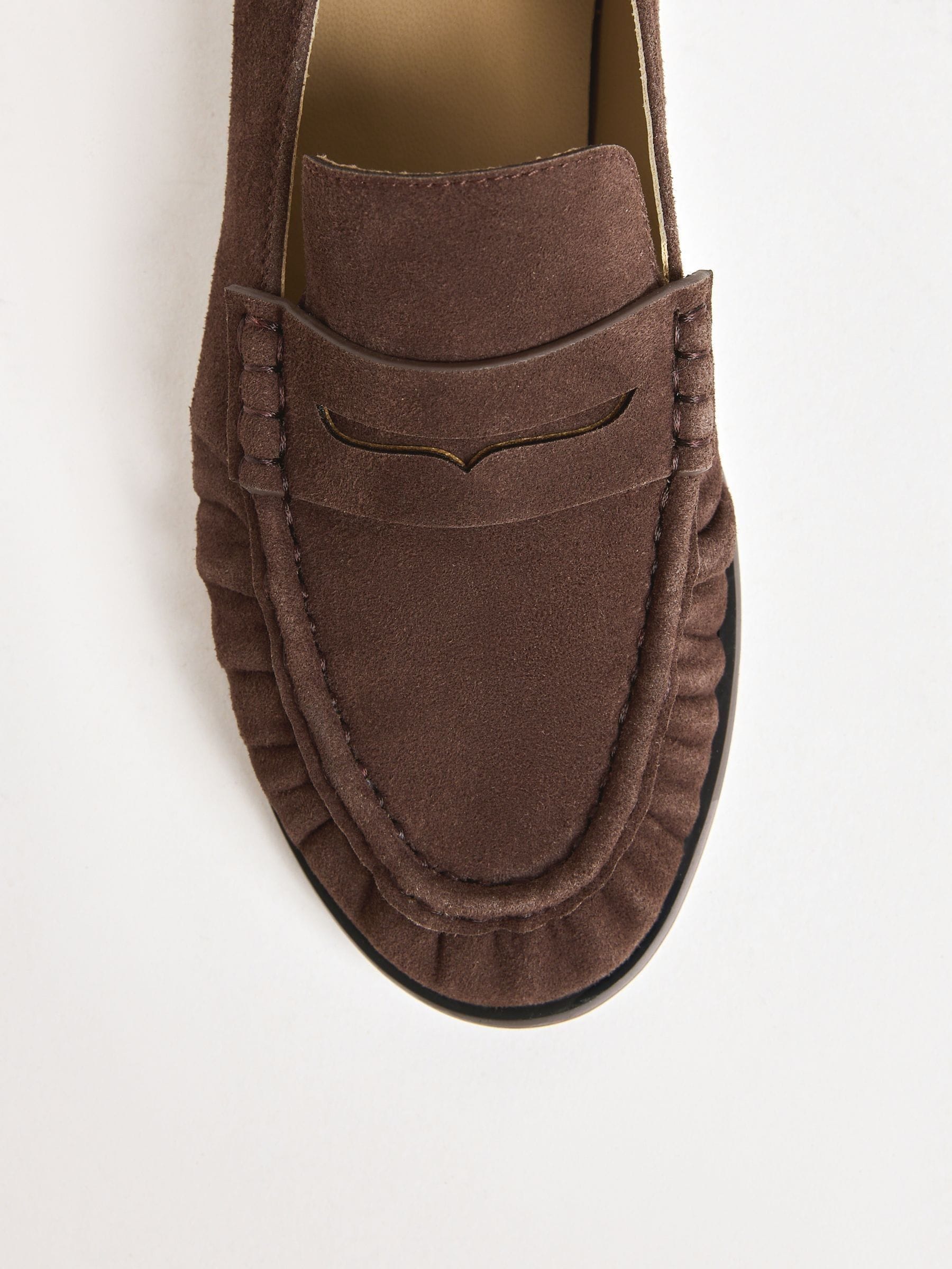 Friends Like These Chocolate Brown Flat Ruched Comfort Slip On Penny Loafers