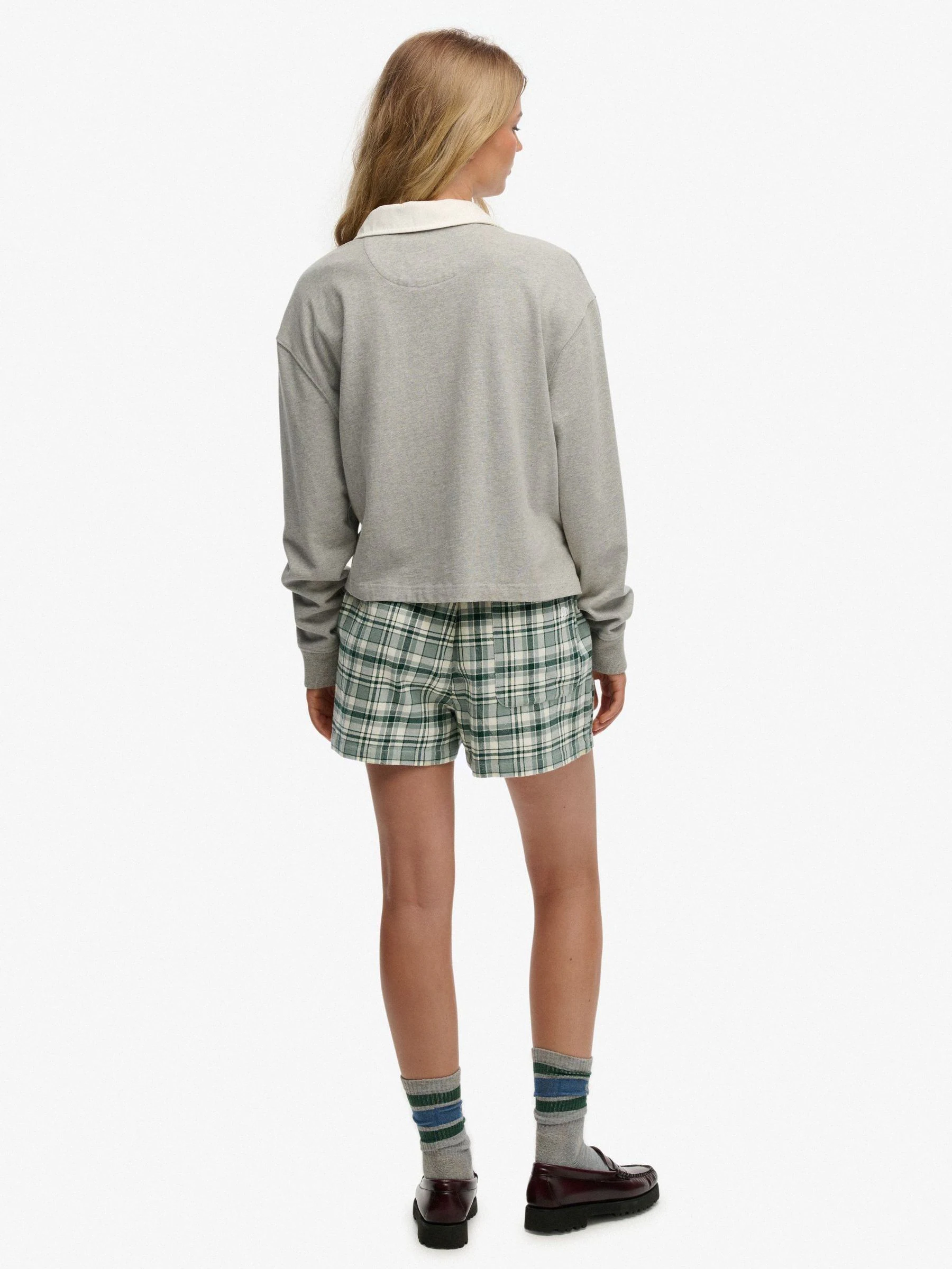 Superdry Green Check Cotton Elastic Shorts