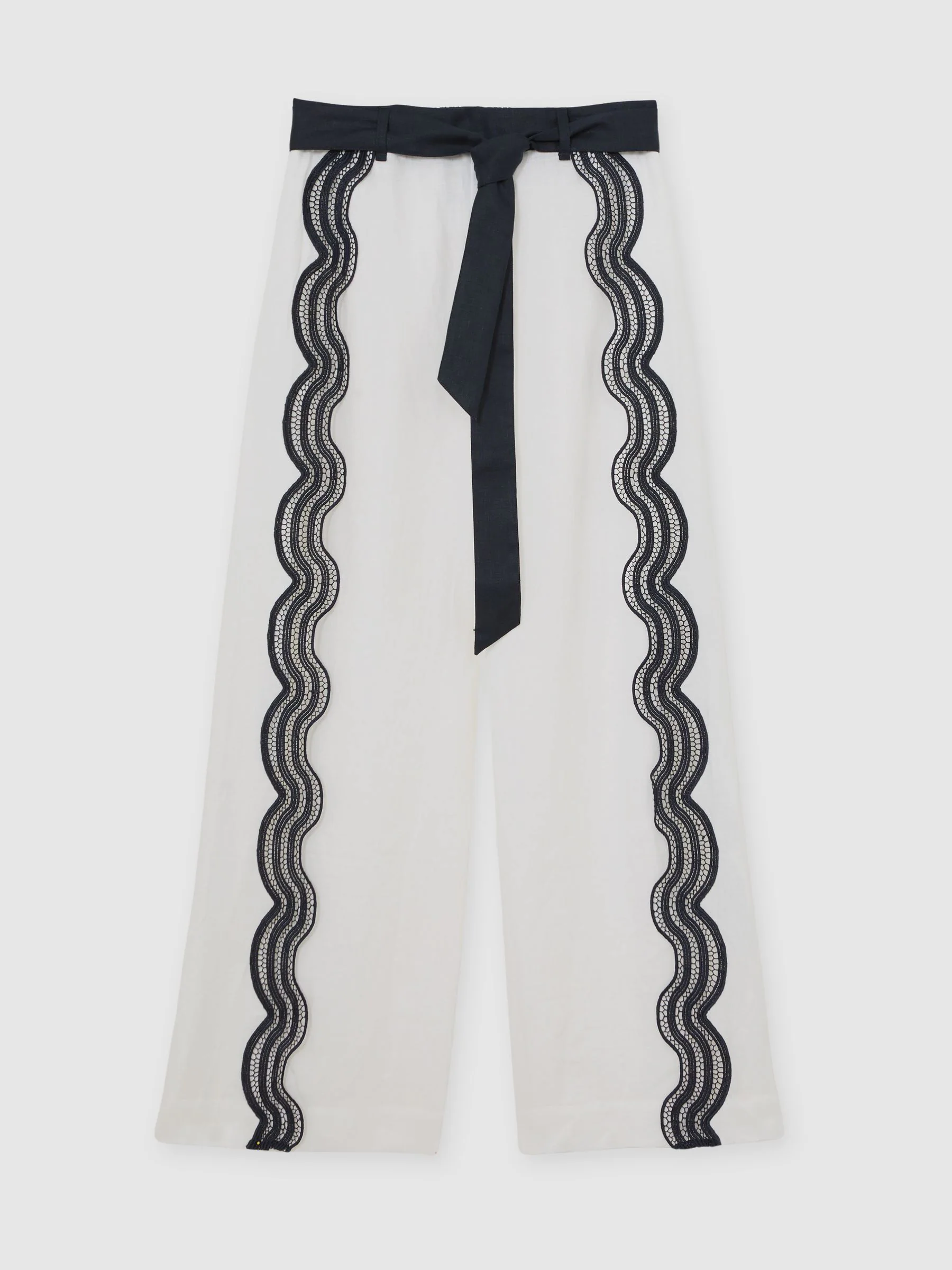 Reiss Ivory/Navy Farah Side Scallop Trousers