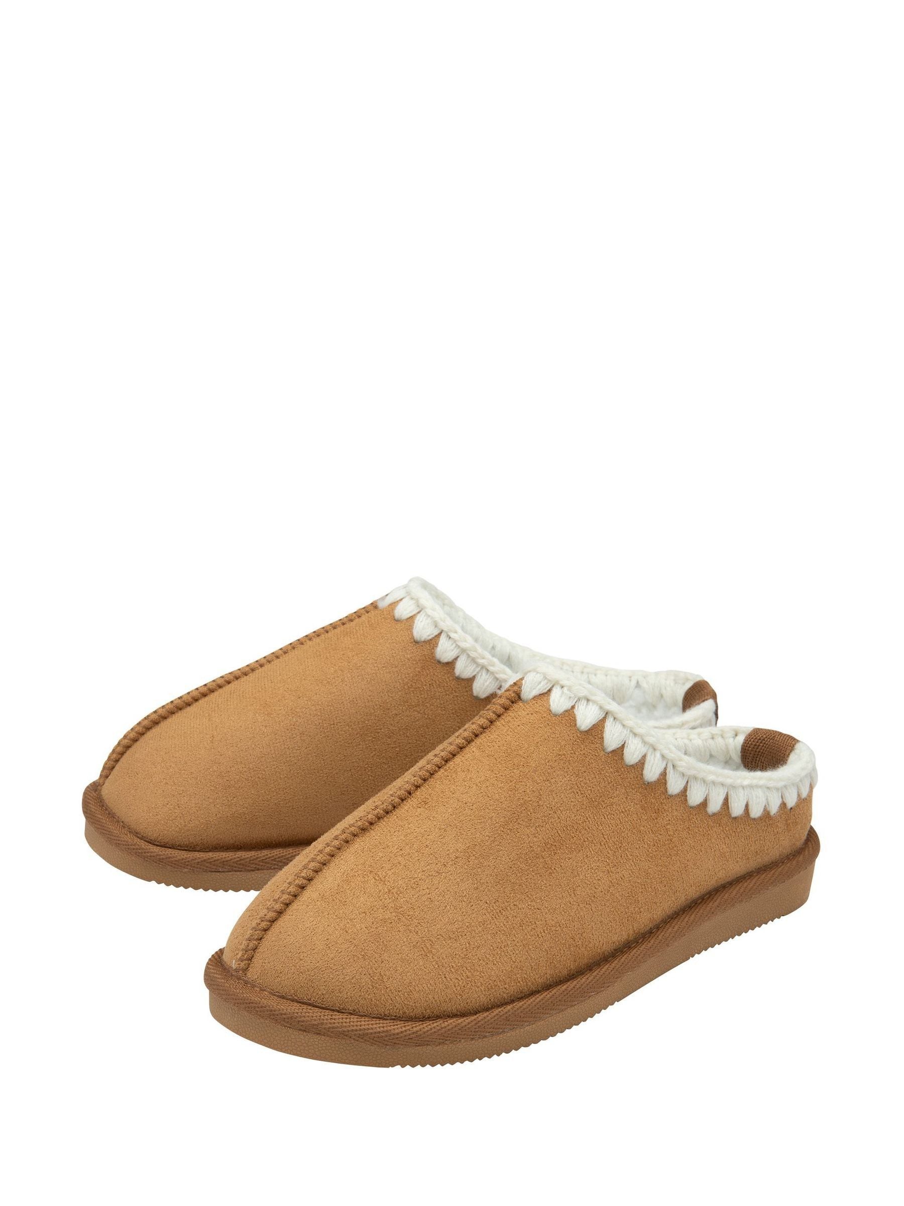 Dunlop Cream Faux Suede Whipstitch Mule Slippers