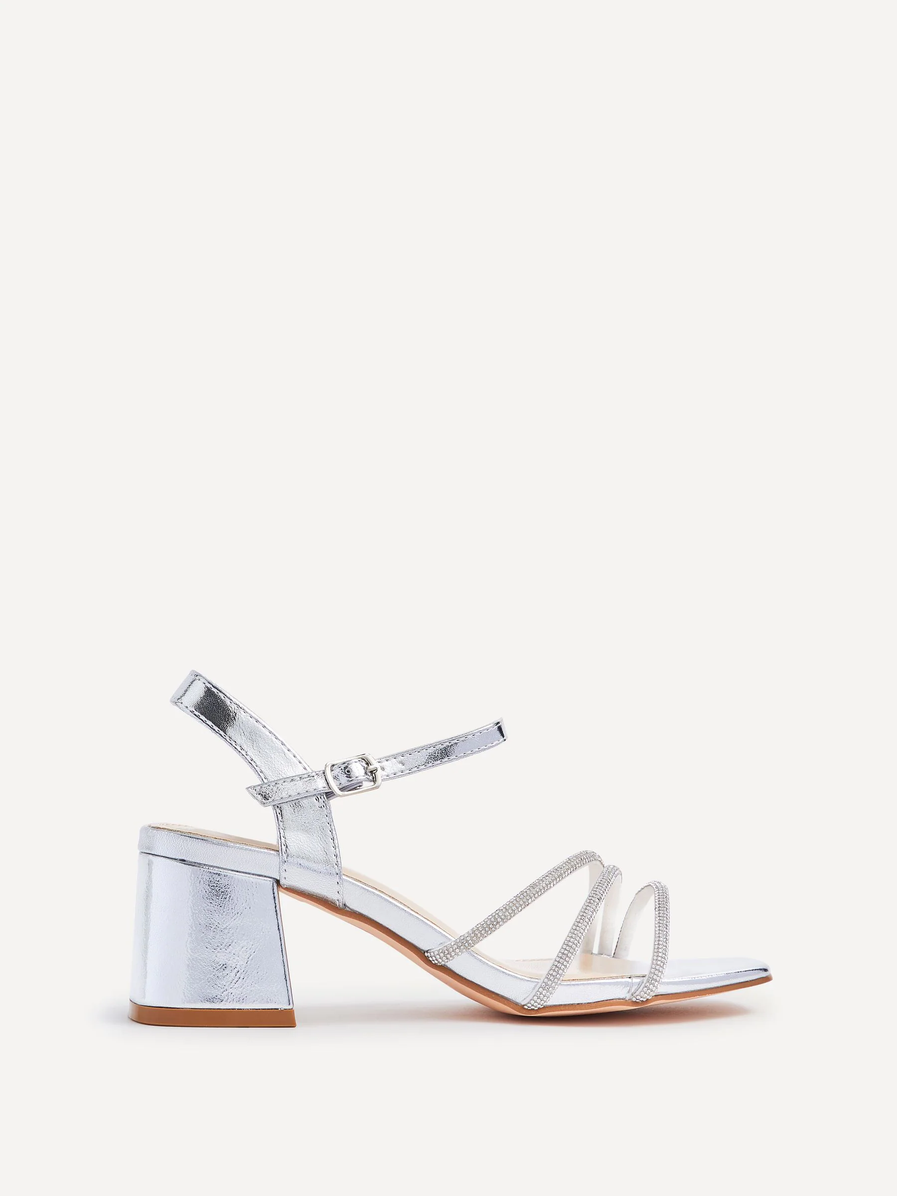 Linzi Silver Wide Fit Mariah Embellished Heeled Sandals