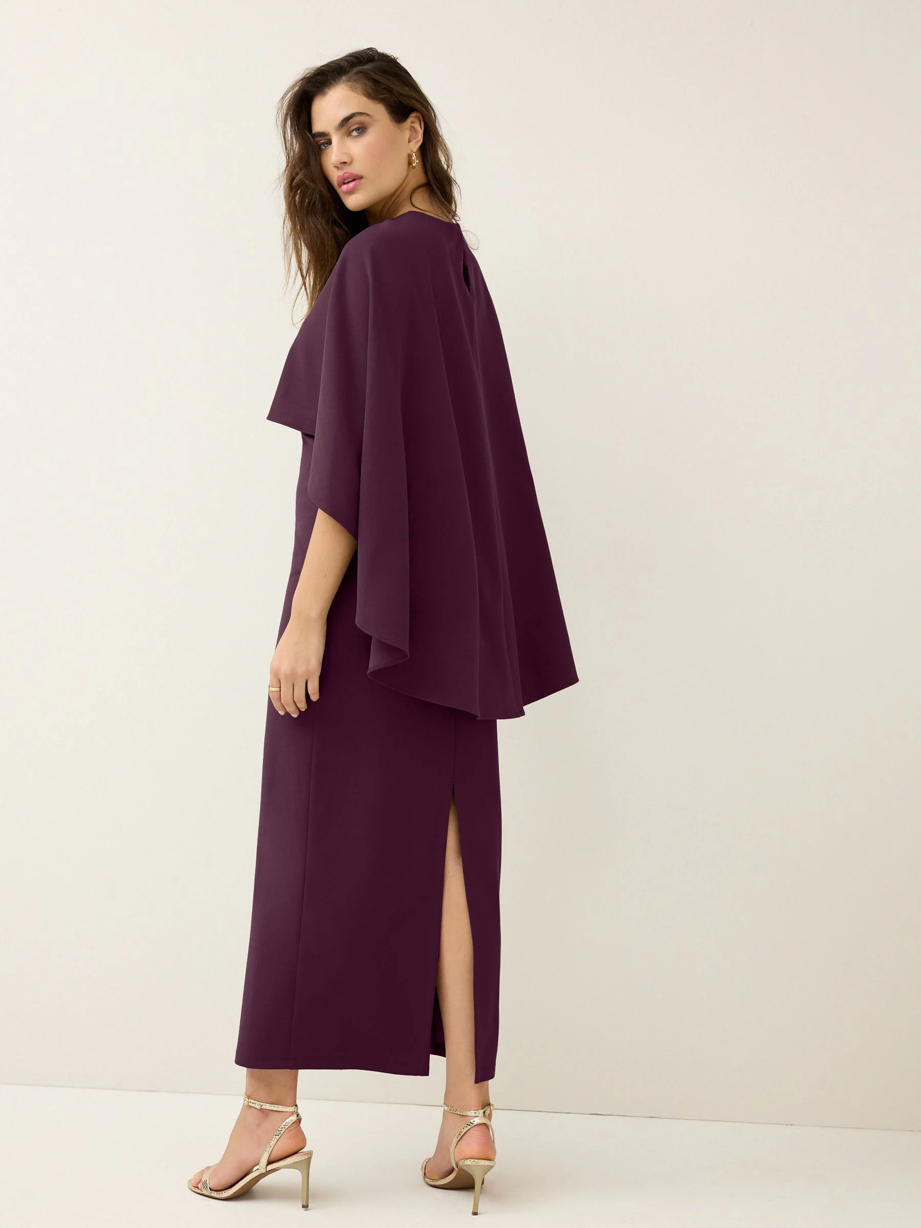 Burgundy Red Cape Maxi Dress