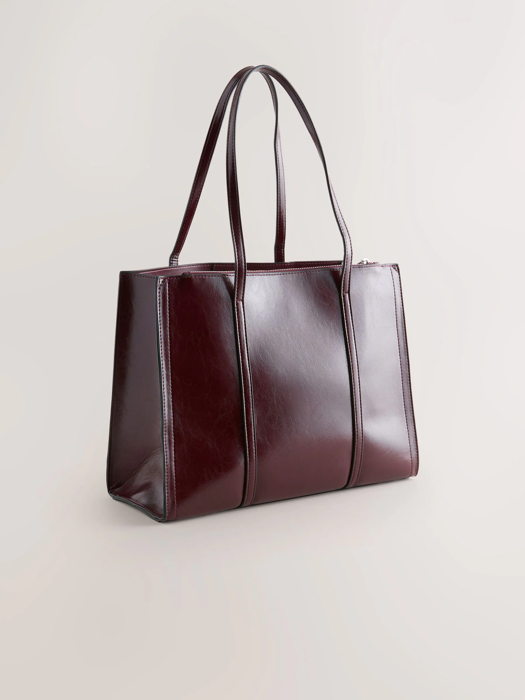 Burgundy Gloss Structured Tote Bag
