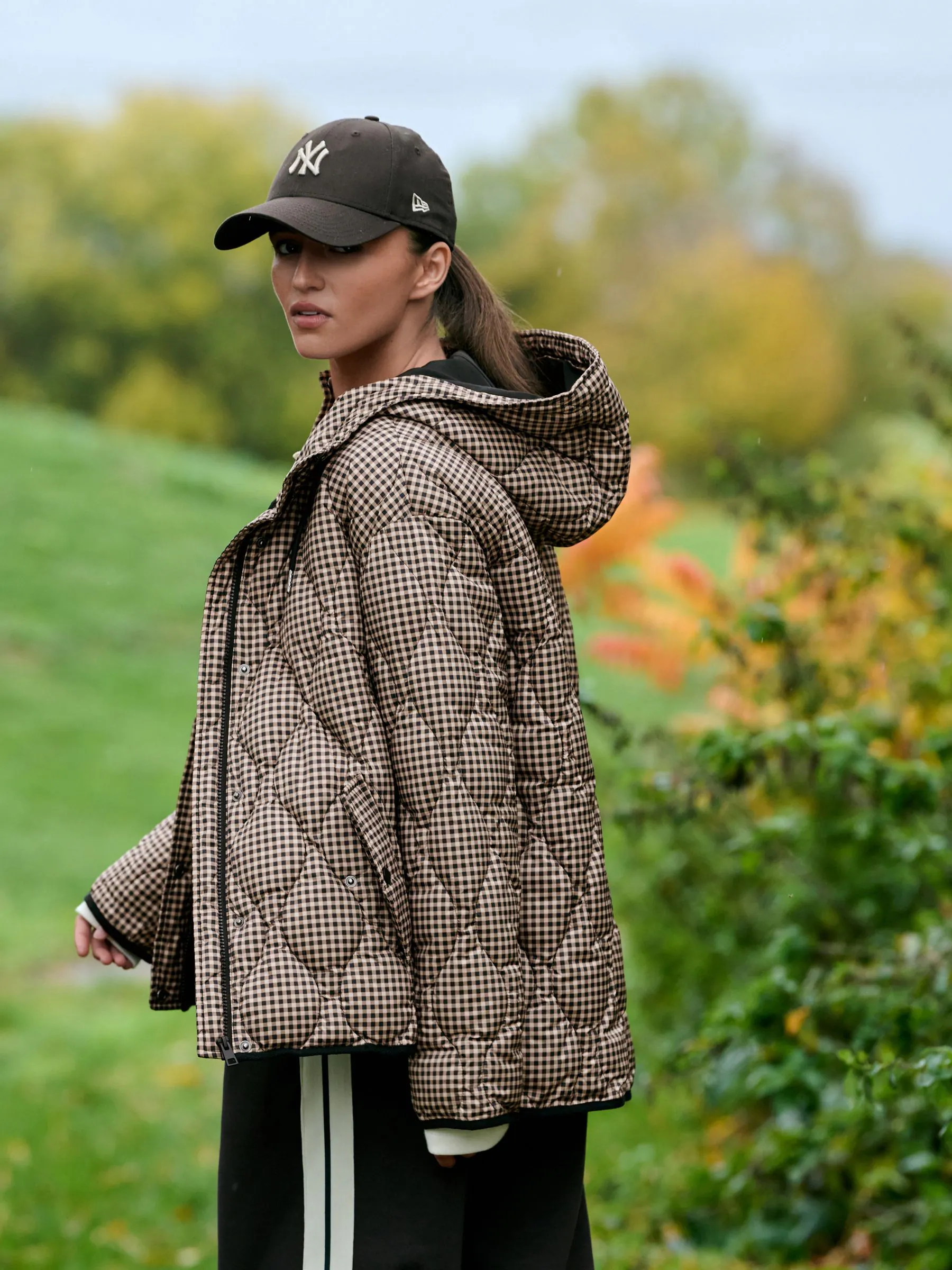Brown Check Lightweight Quilted Jacket