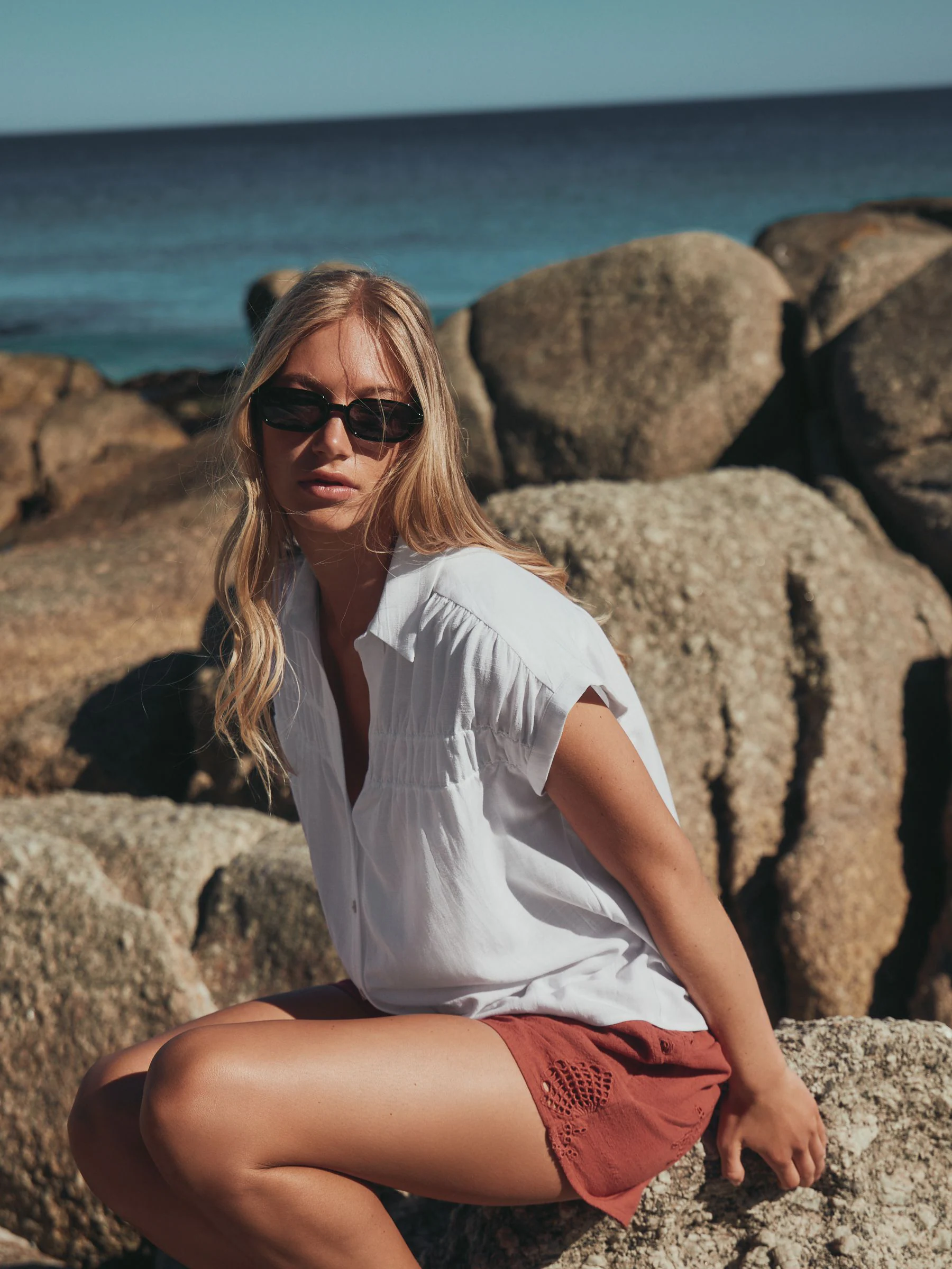 White Short Sleeve Shirt with Linen