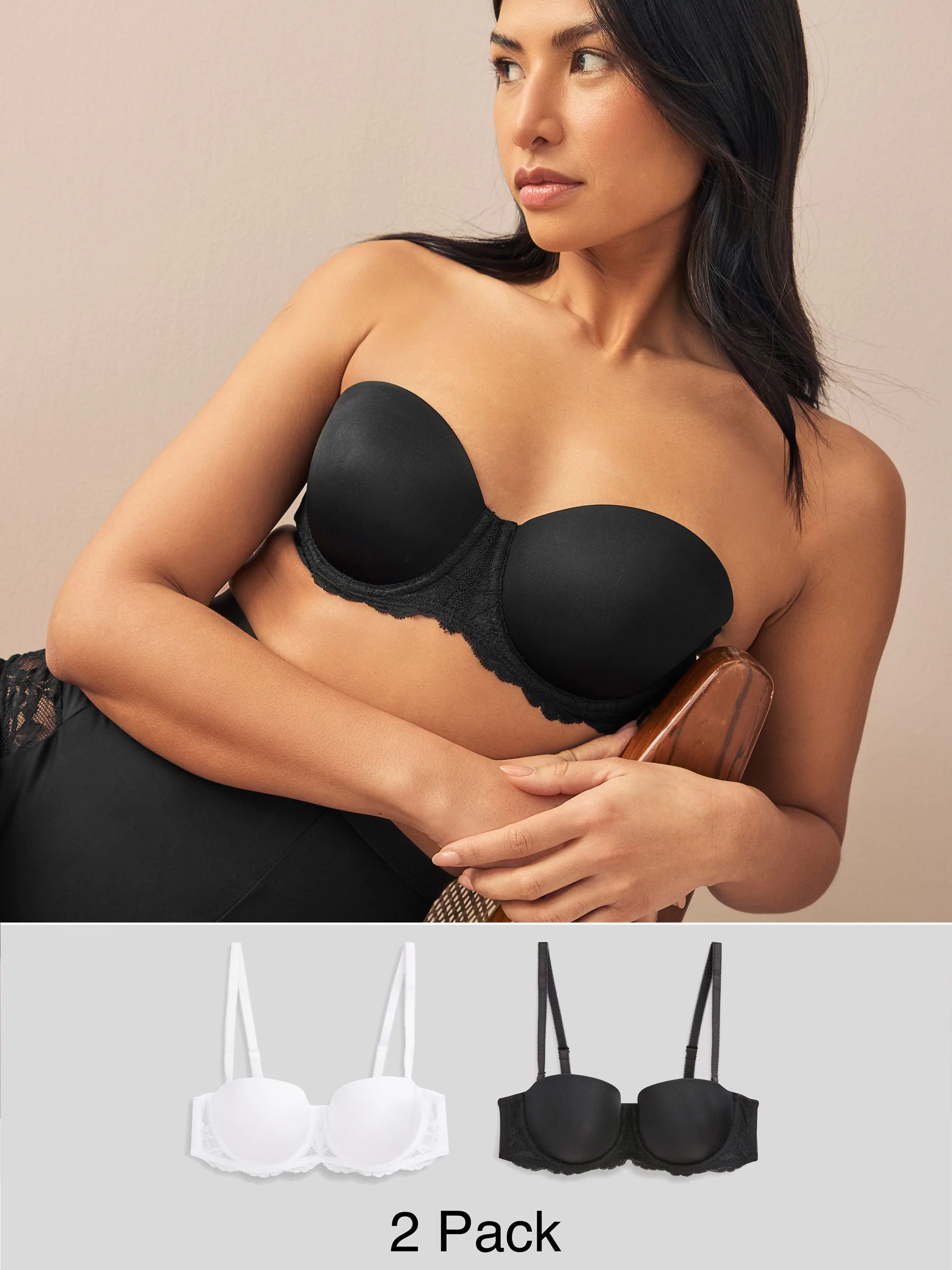 Black/White A-E Light Pad Strapless Multiway Bras 2 Pack