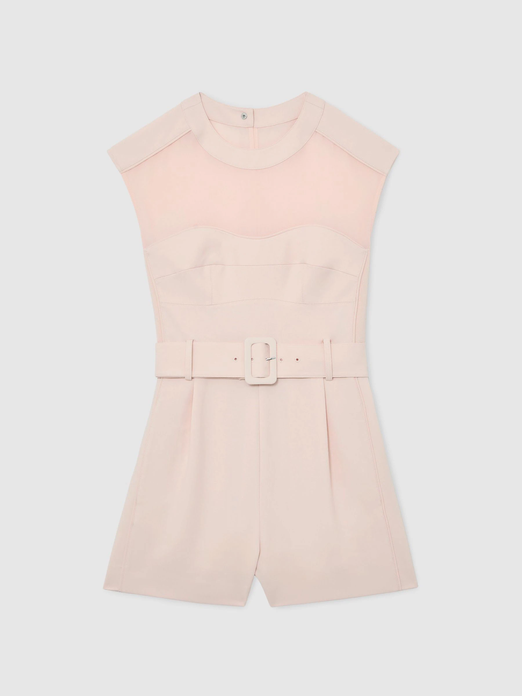 Reiss Pale Pink Ora Sheer-Panel Structured Belted Playsuit