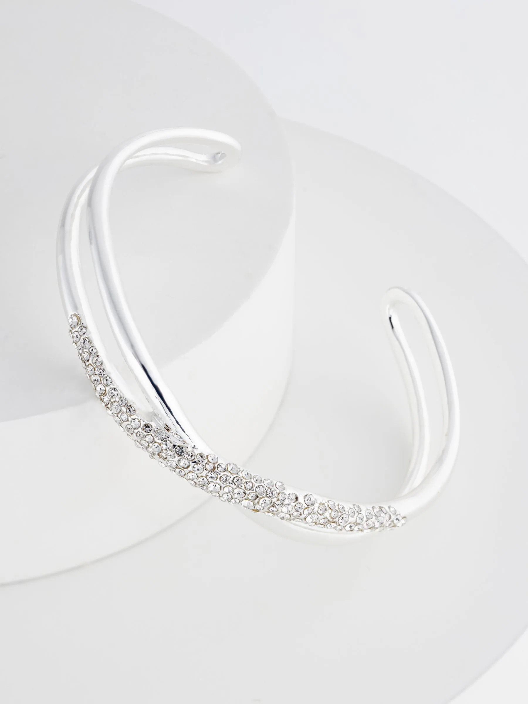 Silver Tone Twist Sparkle Cuff Bracelet