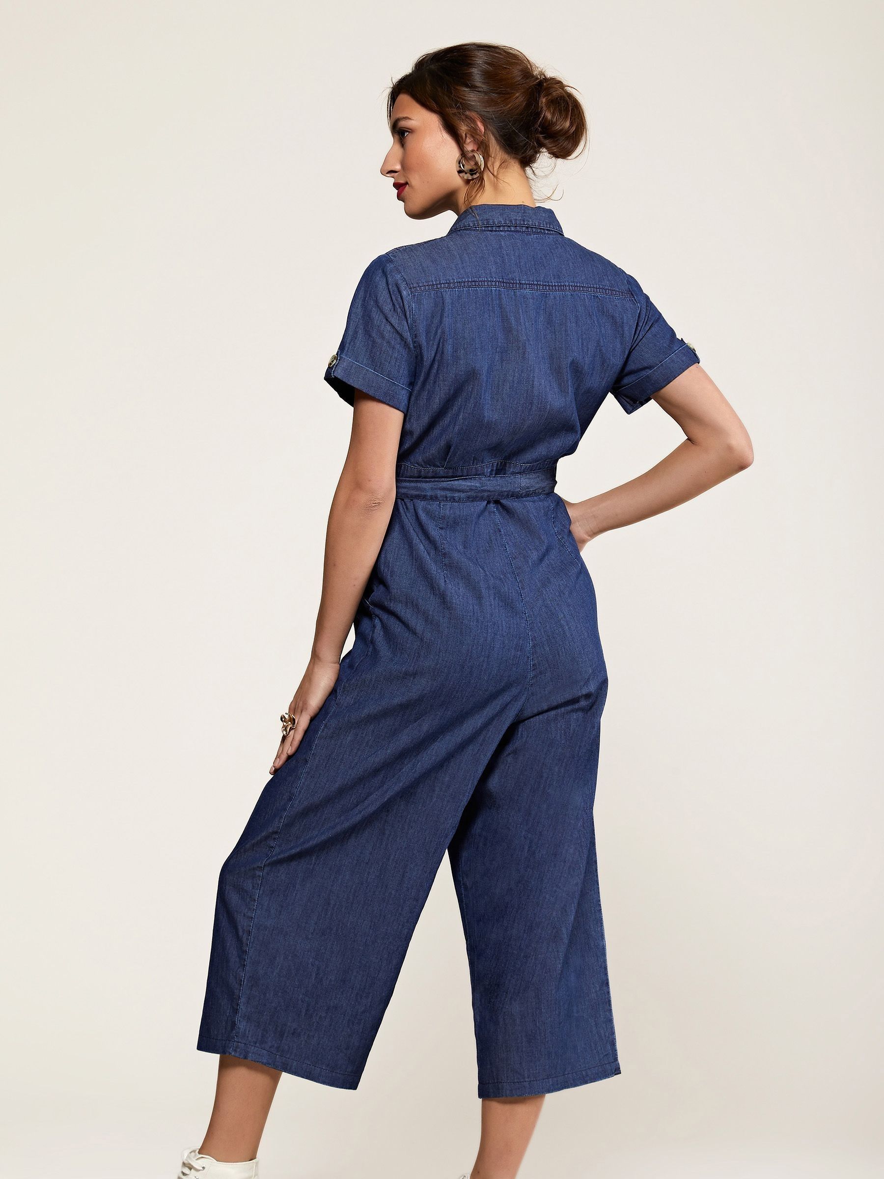 Yumi Blue 100% Cotton Denim Button Jumpsuit