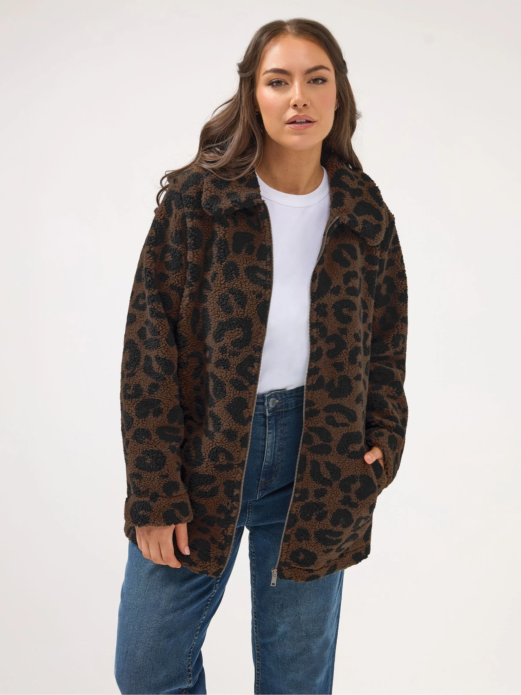 Yours Curve Brown Heavy Borg Zip Thru Fleece