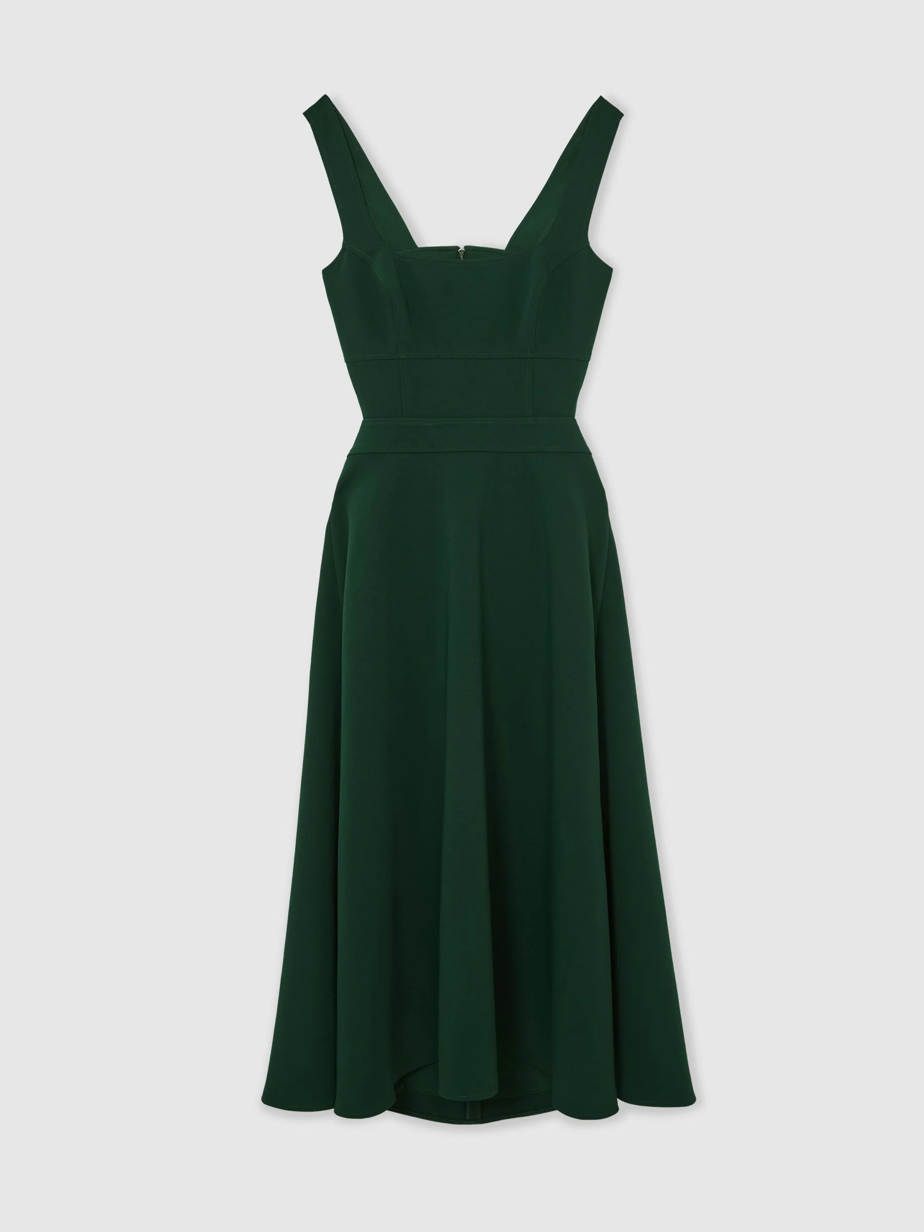 Reiss Green Dina Waisted Cut-Out Twill Midi Dress