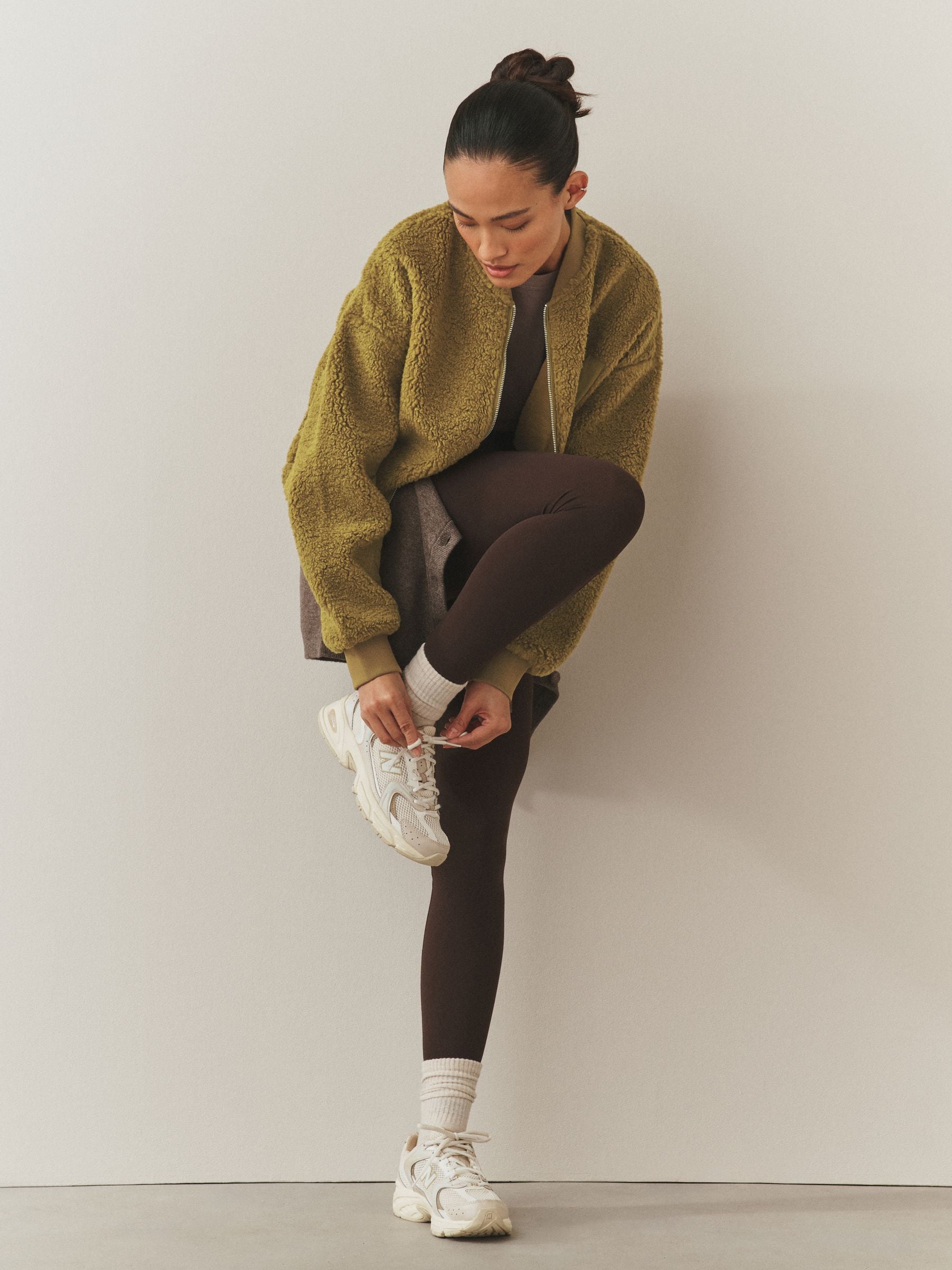 Olive Green Borg with Woven Mix Pocket Bomber Jacket