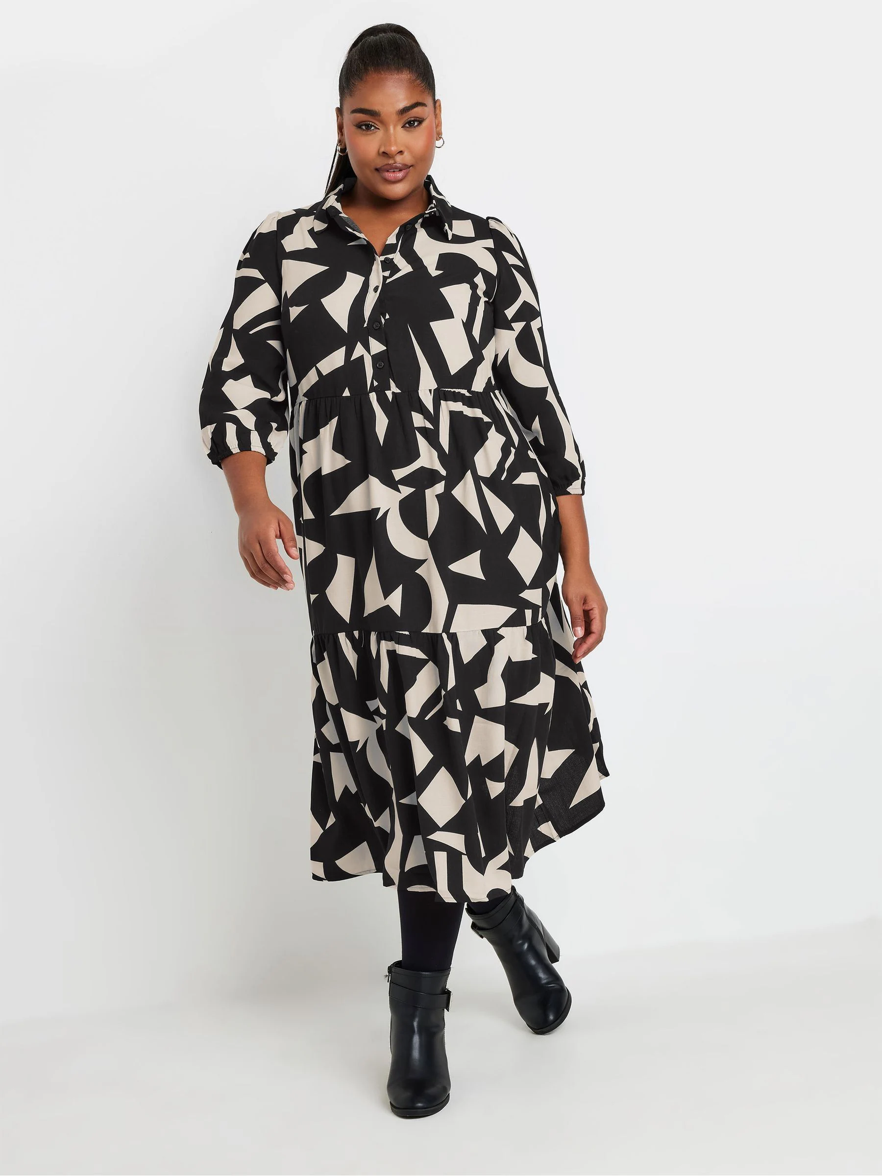 Yours Curve Black 3/4 Sleeve Shirt Dress