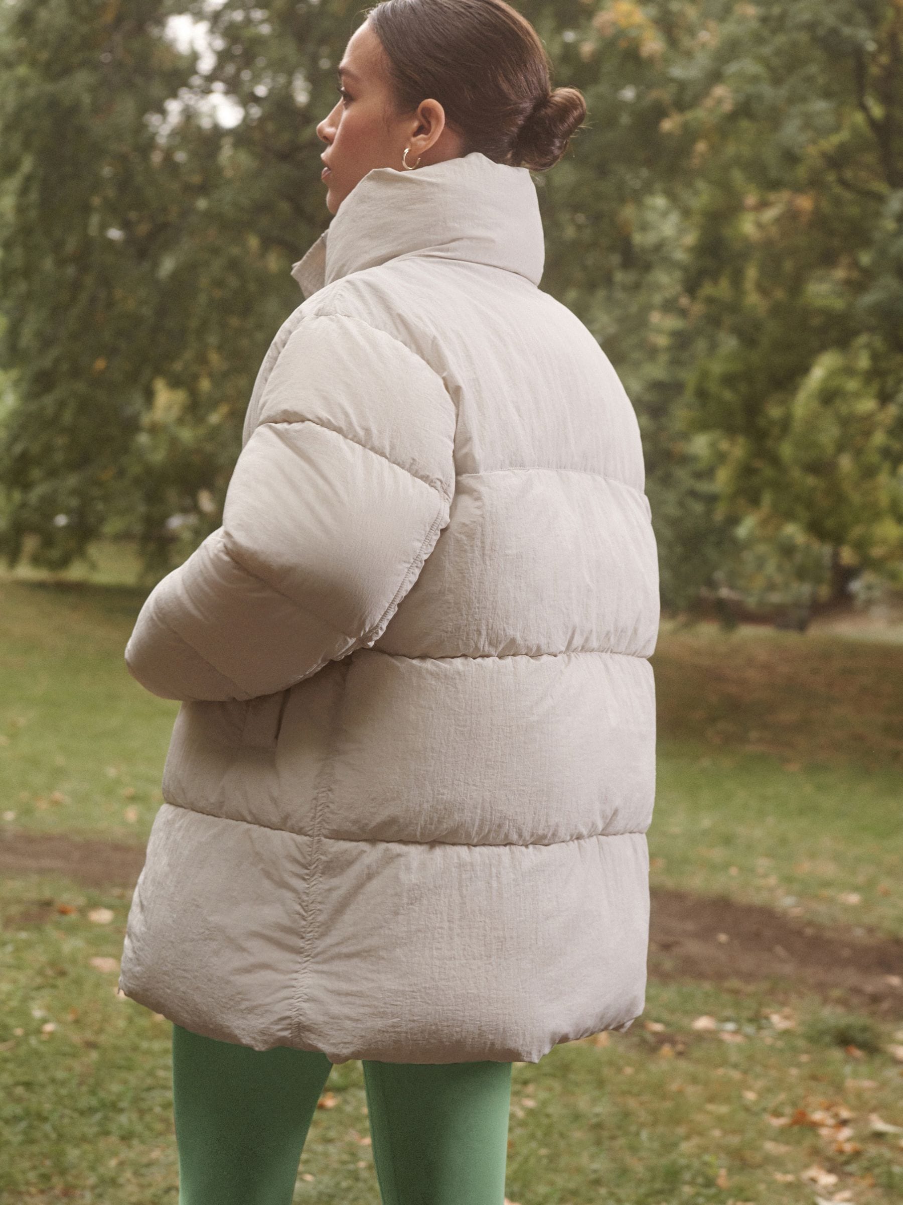 Ecru Cream Shower Resistant Mid Length Padded Coat