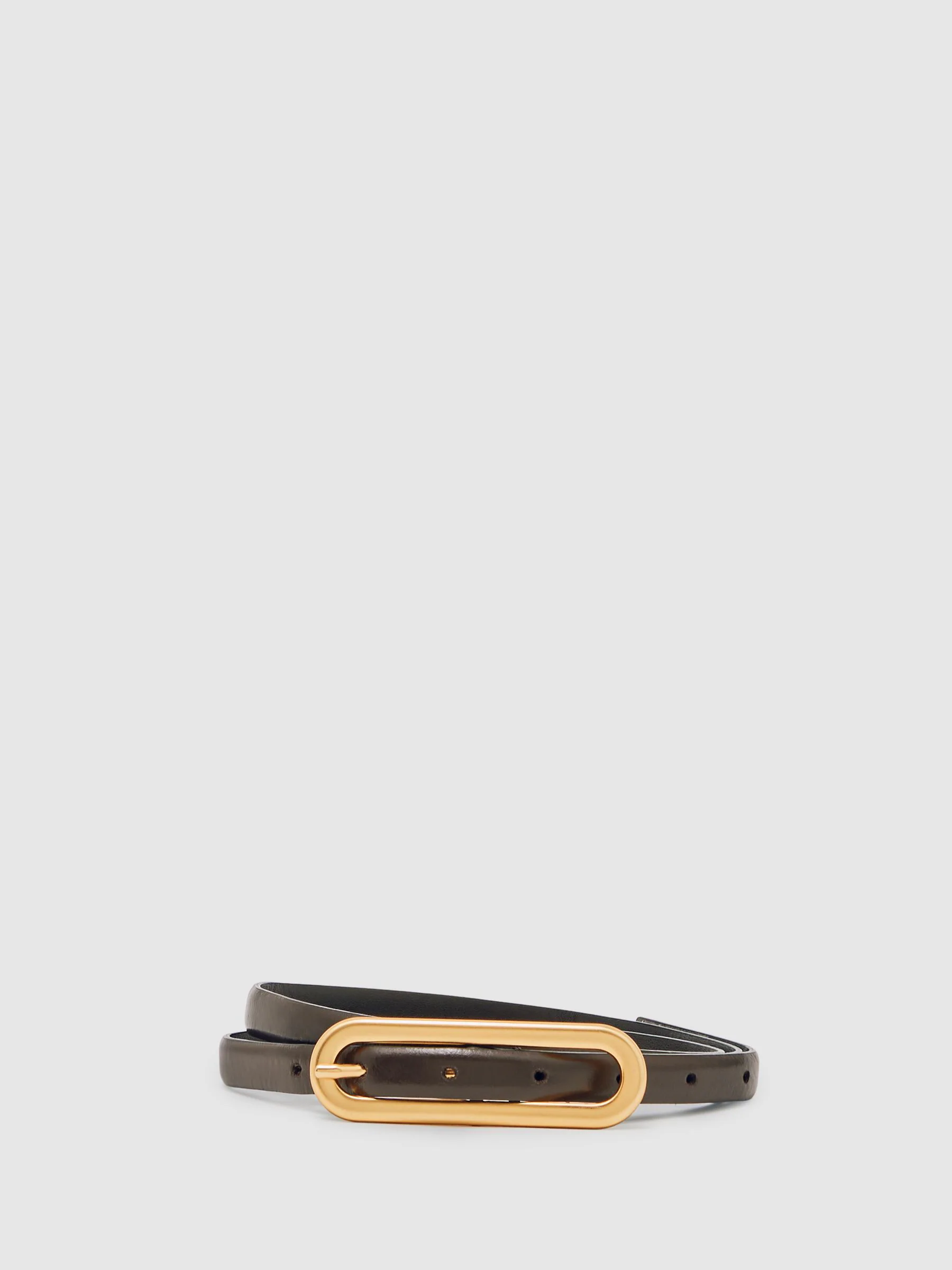Reiss Chocolate Chaya Thin Leather Elongated Buckle Belt