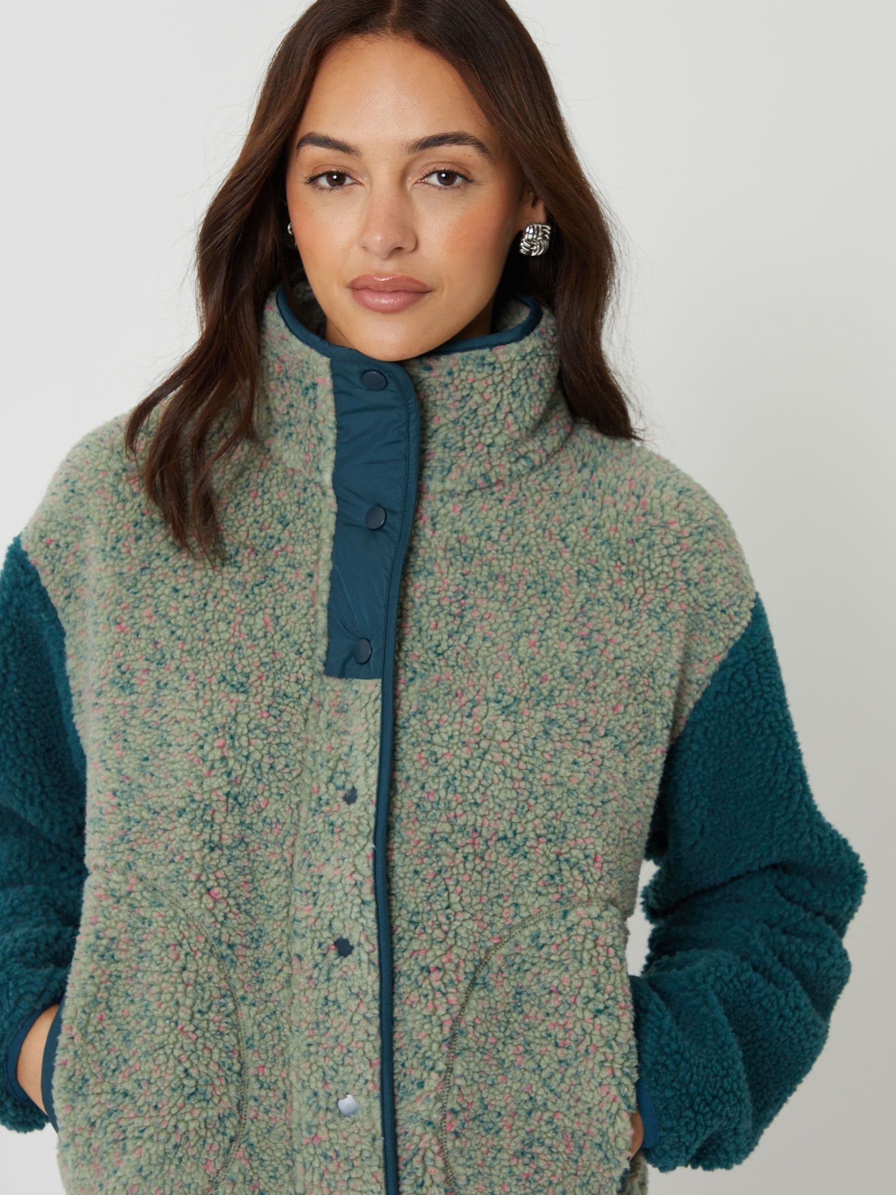 Threadbare Green Colourblock Snap Borg Fleece