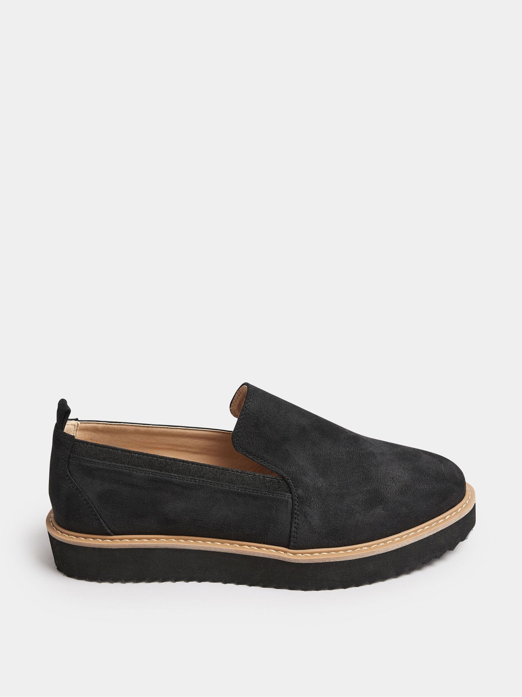 Yours Curve Black Faux Suede Slip On Loafers In Extra Wide EEE Fit