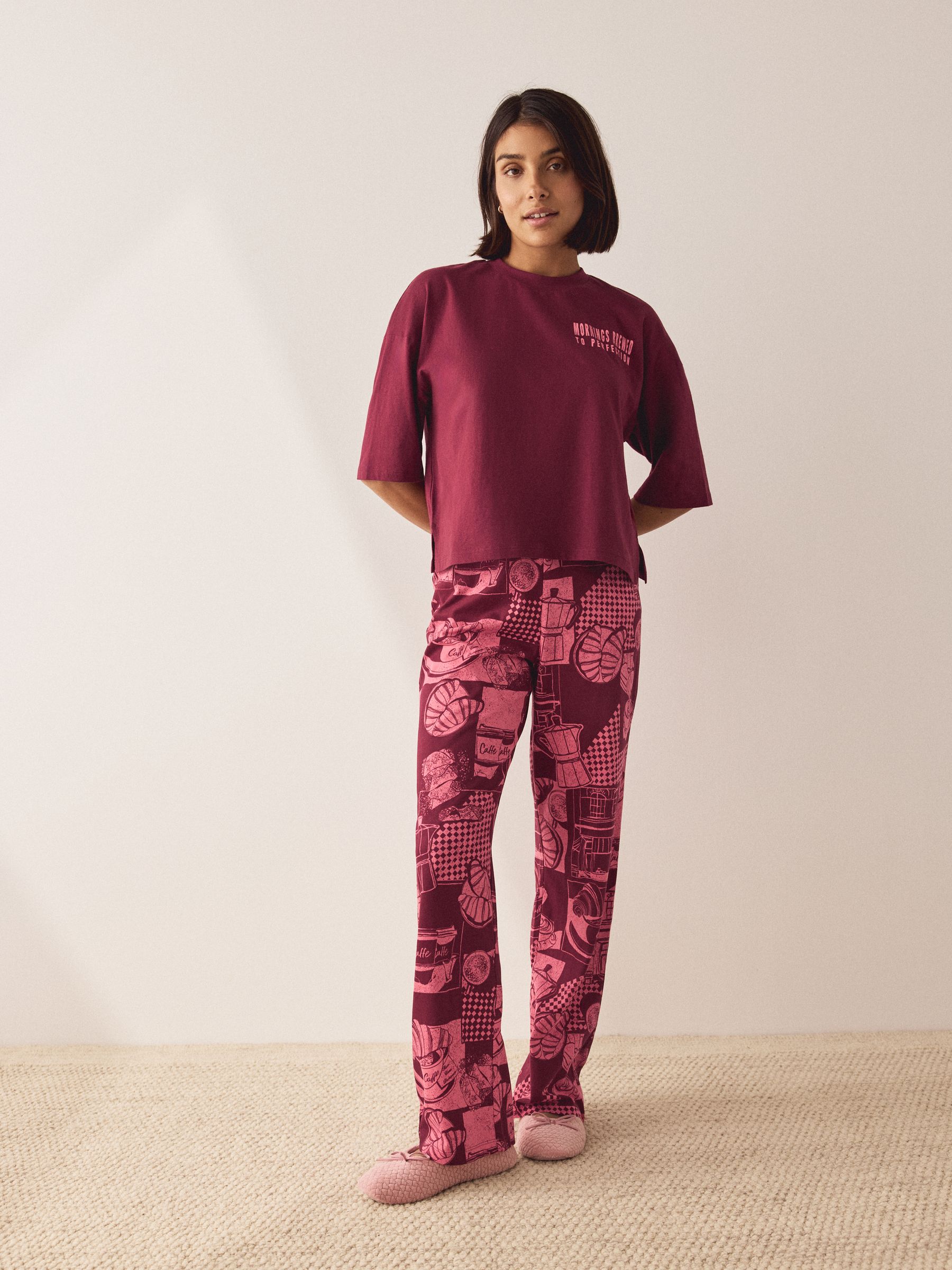 Burgundy Red Cotton Short Sleeve Pyjamas