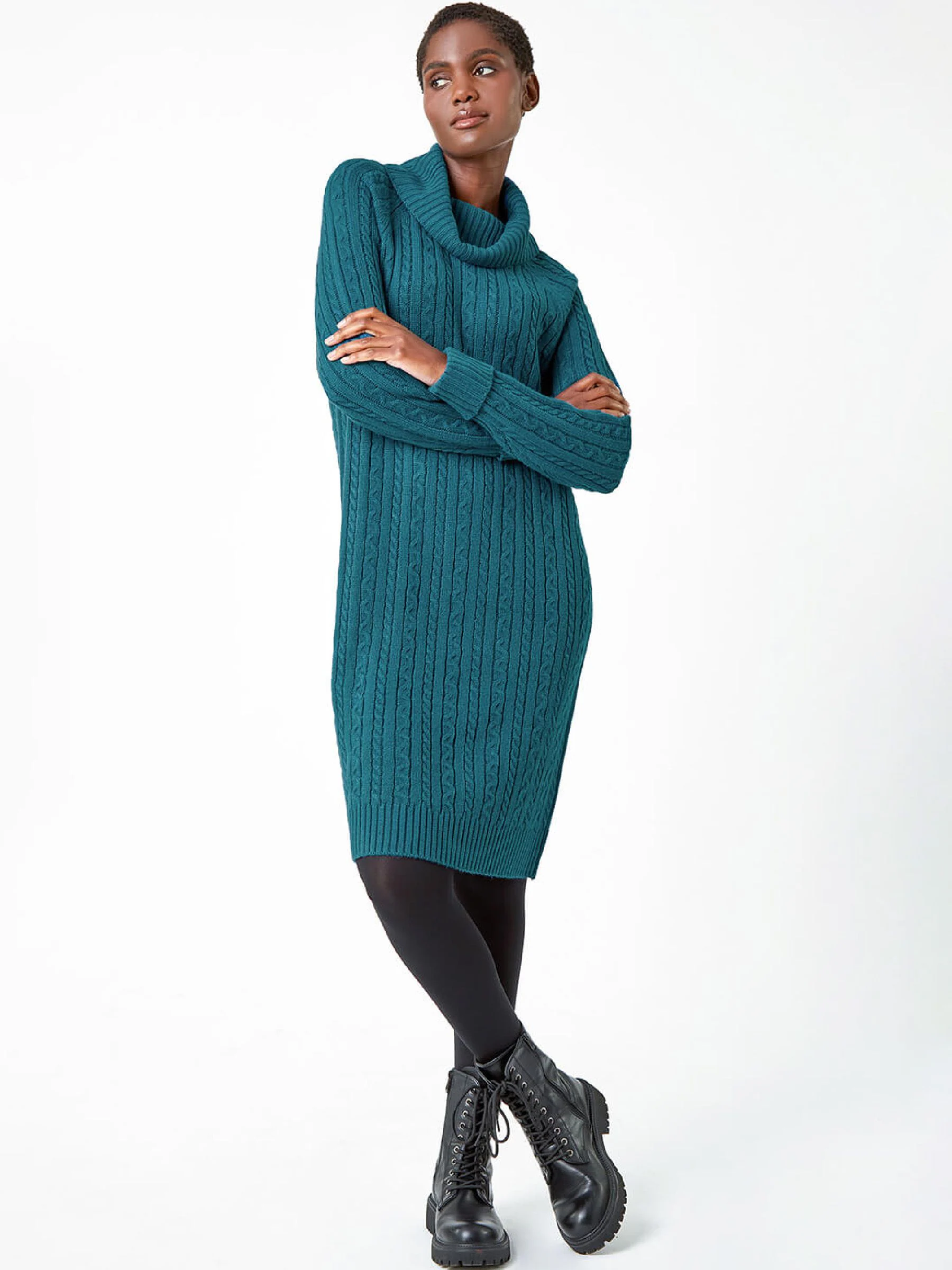 Roman Blue Roll Neck Knitted Jumper Dress