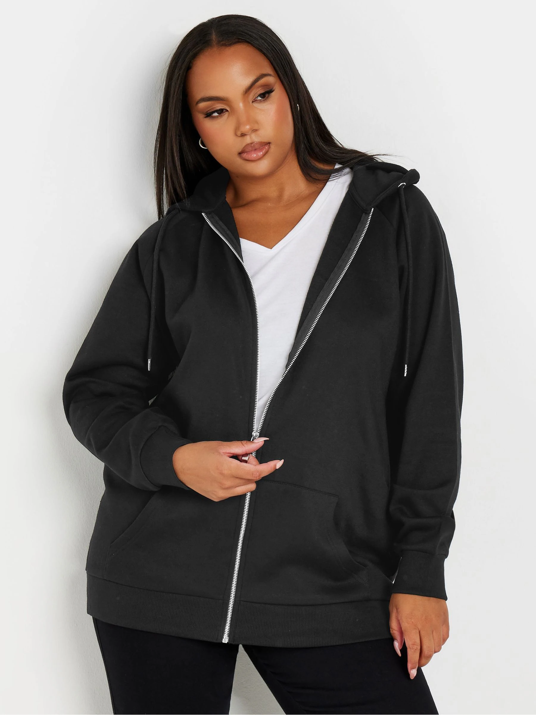 Yours Curve Black Essential Zip Through Hoodie