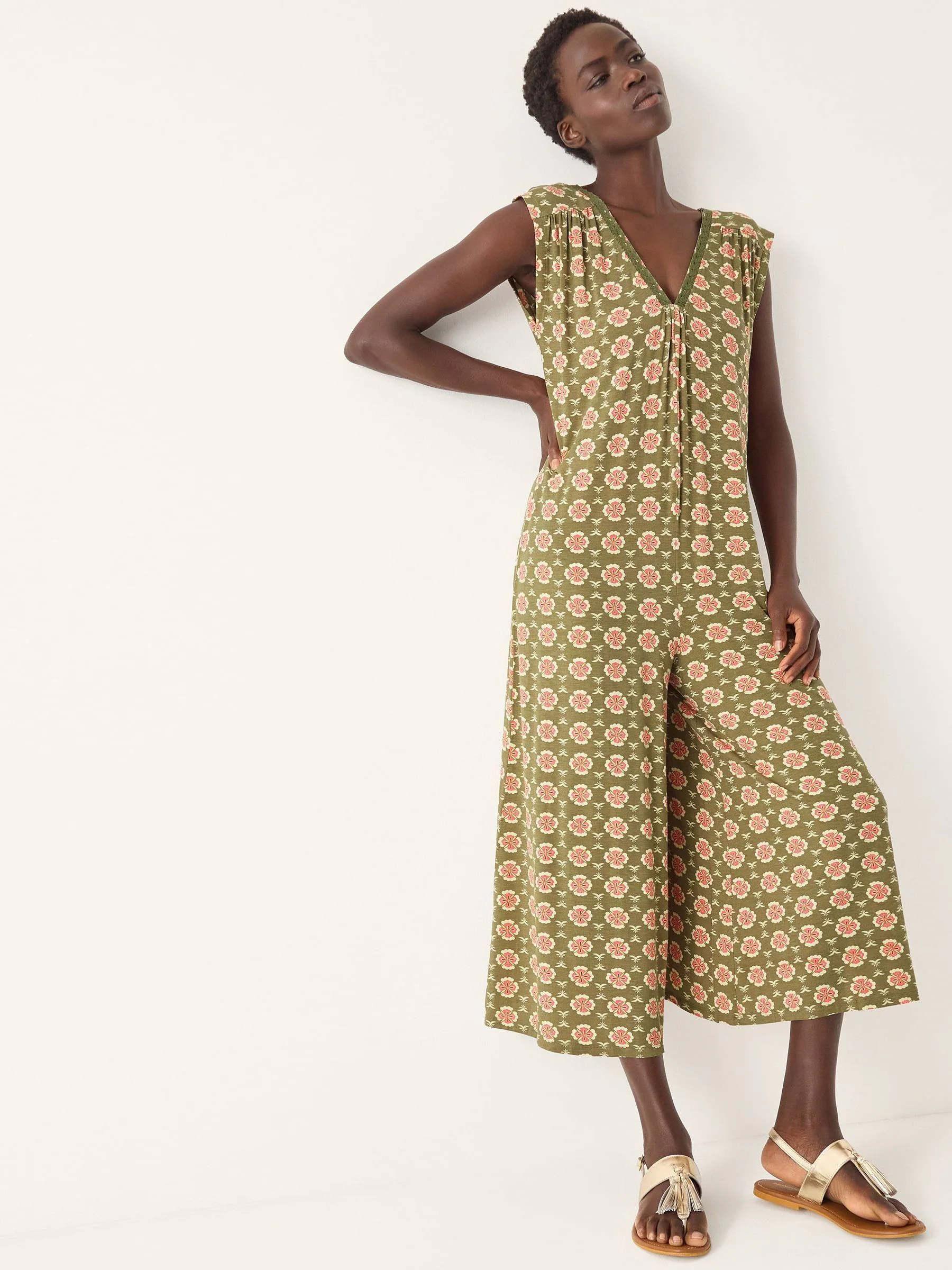 Monsoon Green Maddie Sleeveless Floral Print Jumpsuit