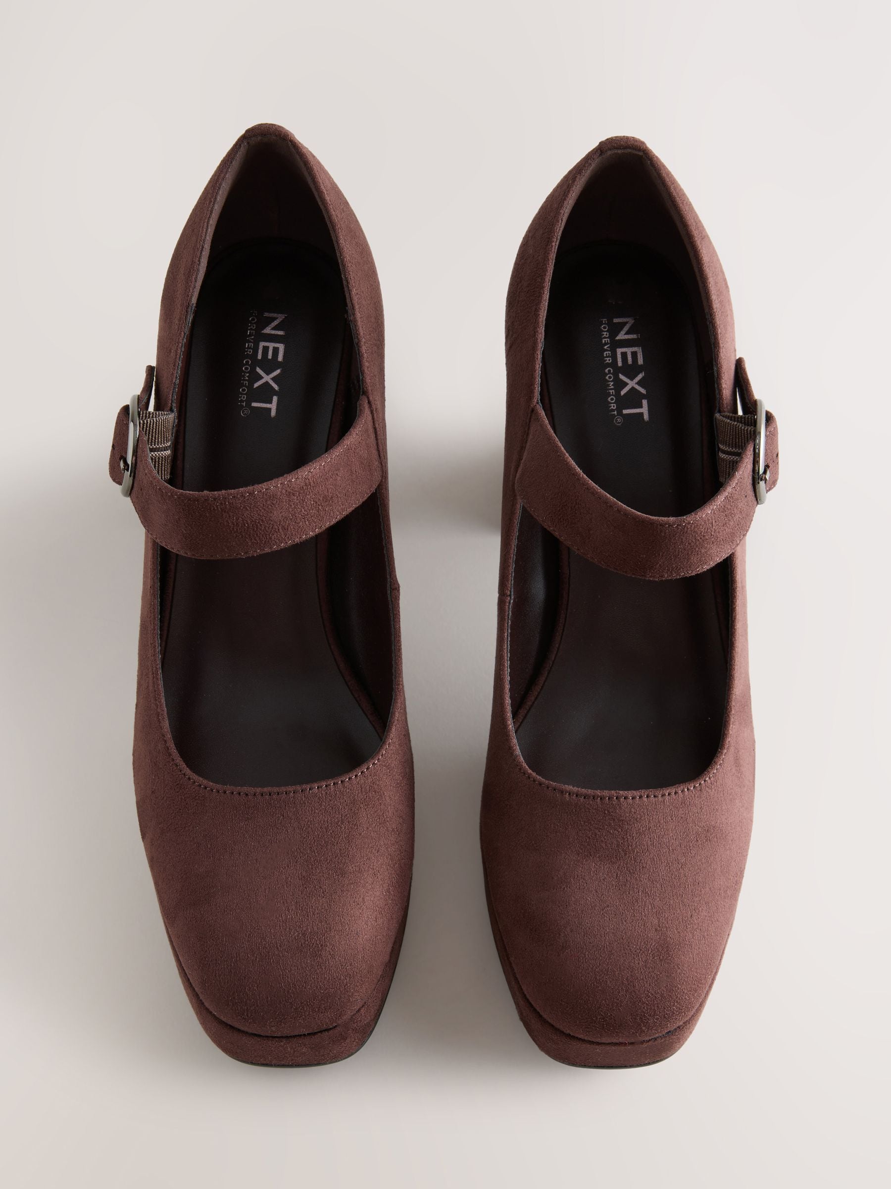Chocolate Brown Microfibre Forever Comfort® Brogue Mary Jane Platform Block Heels