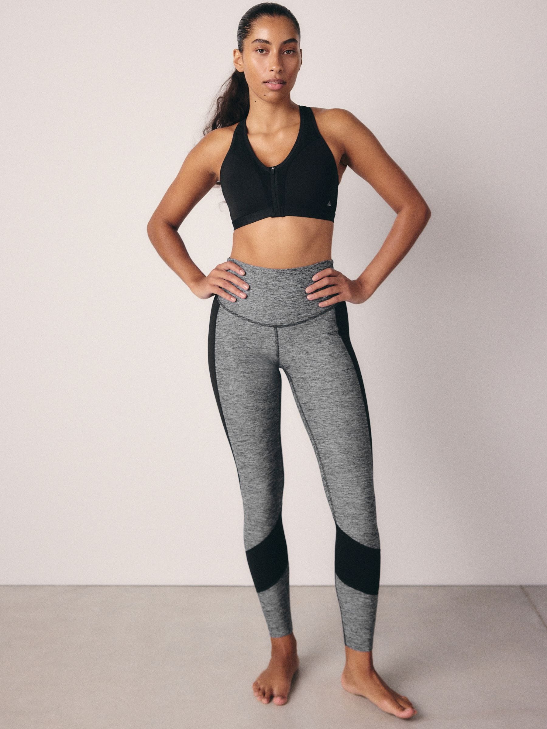 Grey Marl Sports Dry Tech Tummy Control High Waist Full Length Legging
