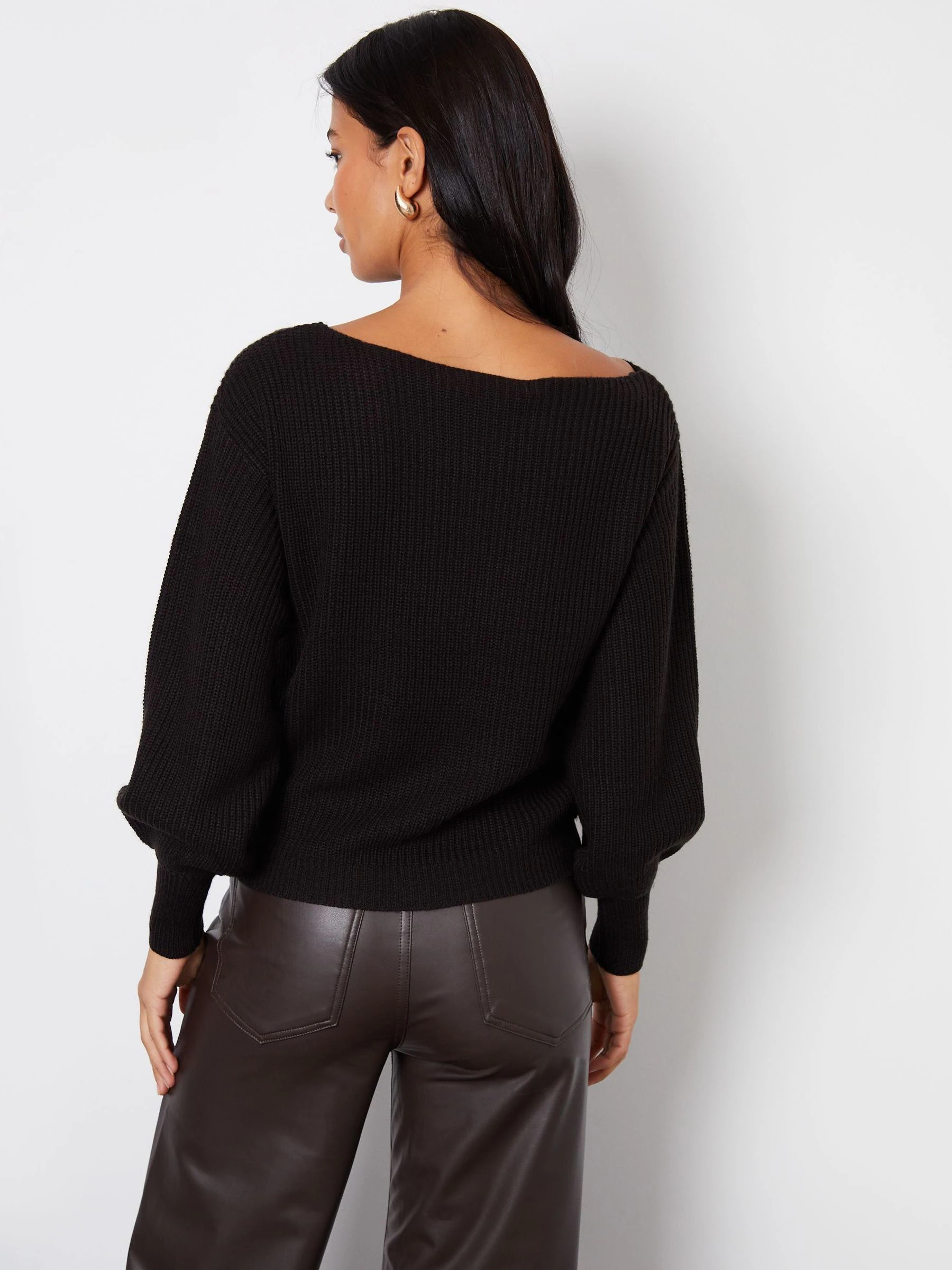 Threadbare Black Slash Neck Chunky Knit Jumper