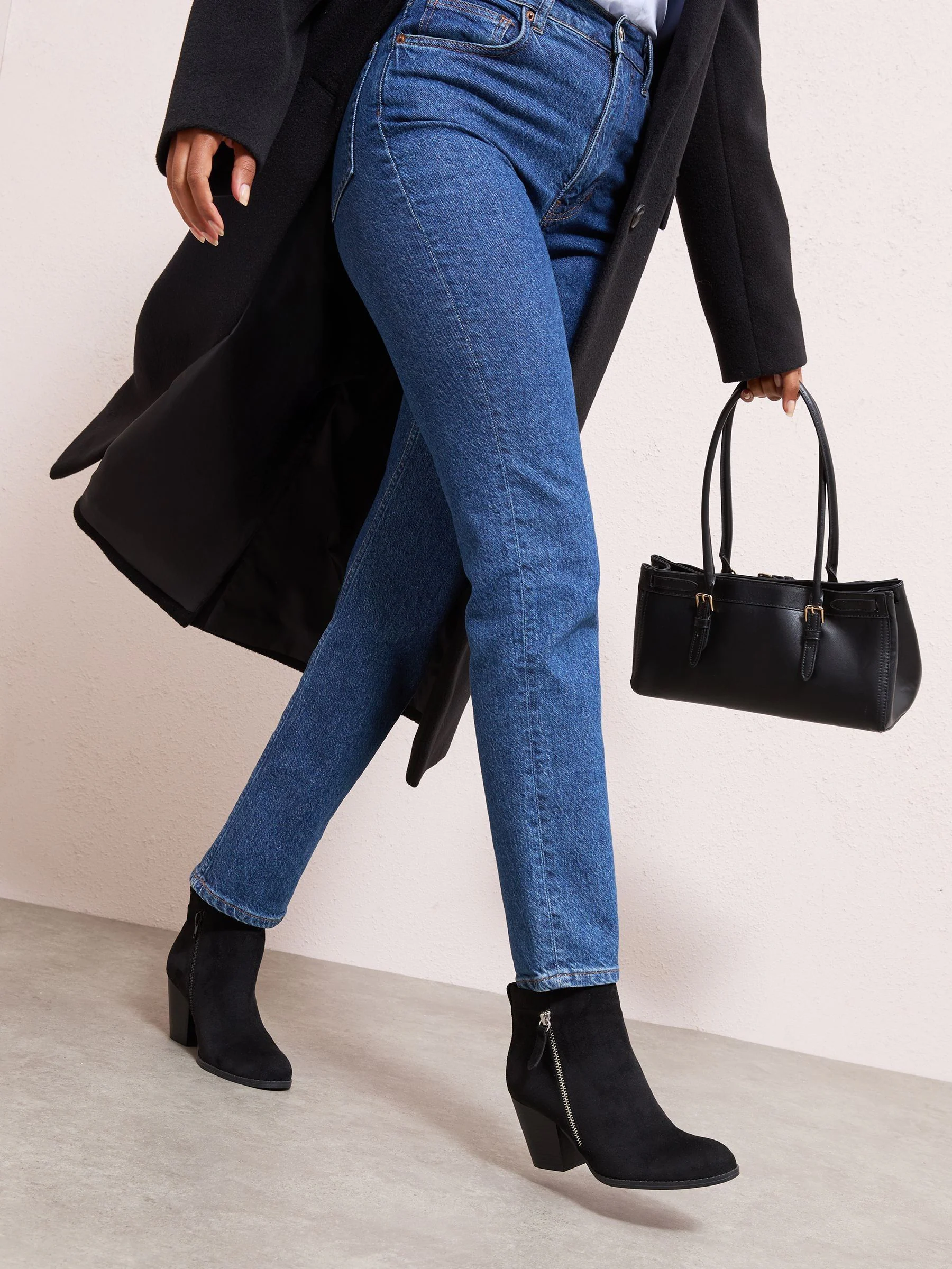 Friends Like These Black Standard fit Stacked Heel Faux Suede Cuban Ankle Boots