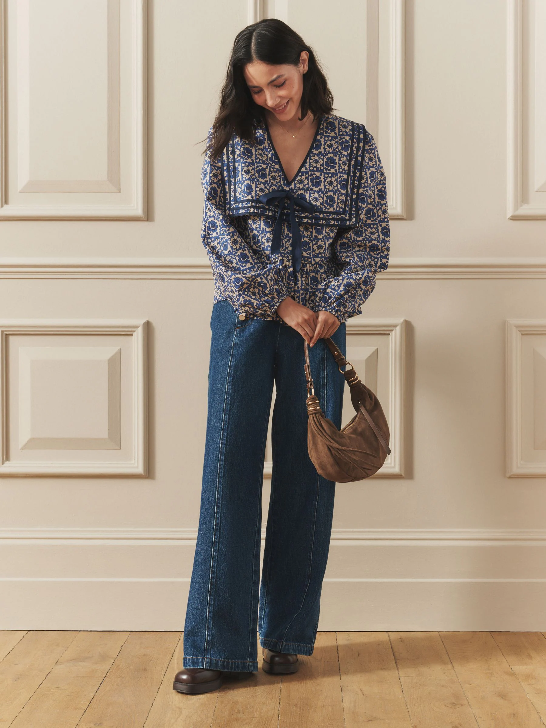 Laura Ashley Navy Beeton Sailor Collar Blouse