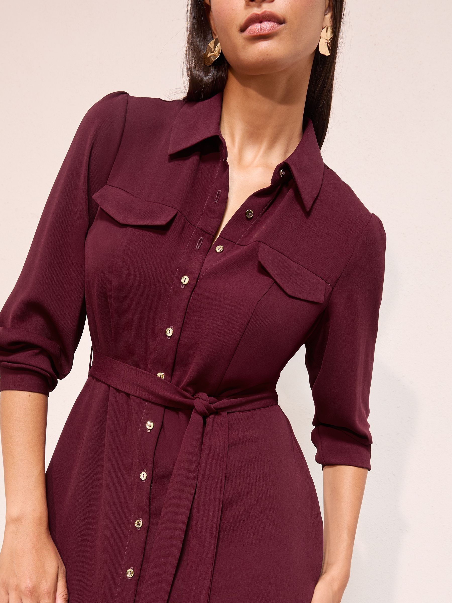 Friends Like These Purple Long Sleeve Button Through Collar Midi Shirt Dress