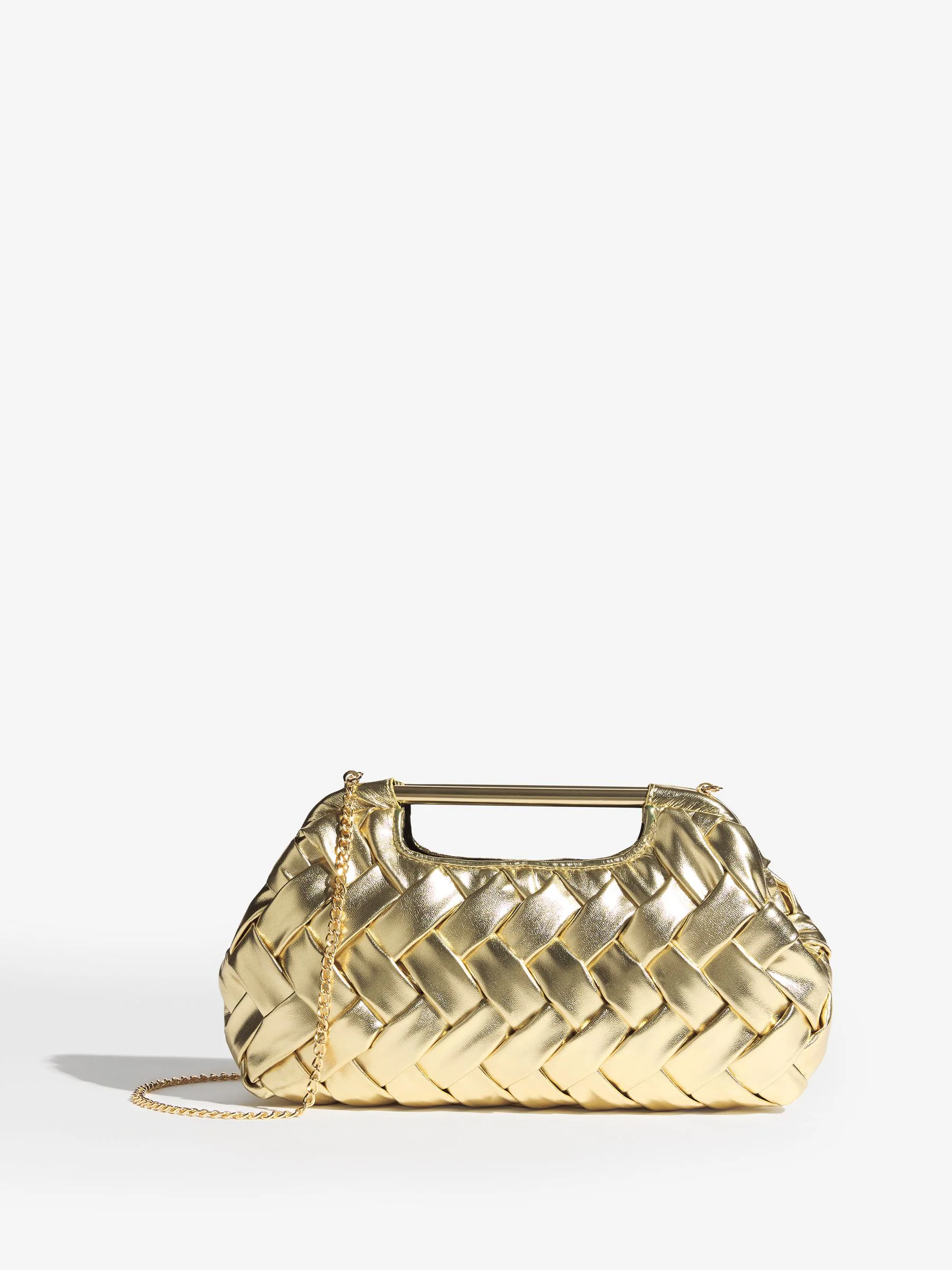 Lipsy Gold Weave Grab Handle Clutch Bag