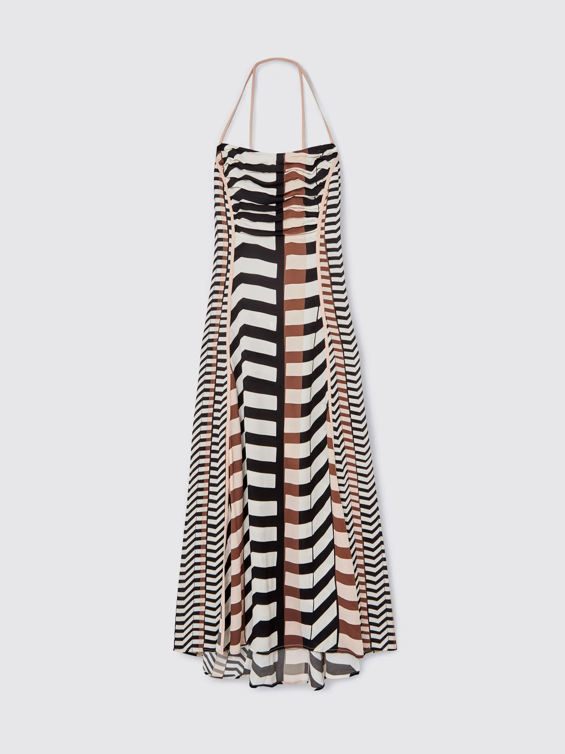 Reiss Black/Brown Georgie Chevron-Stripe Ruched Midi Dress