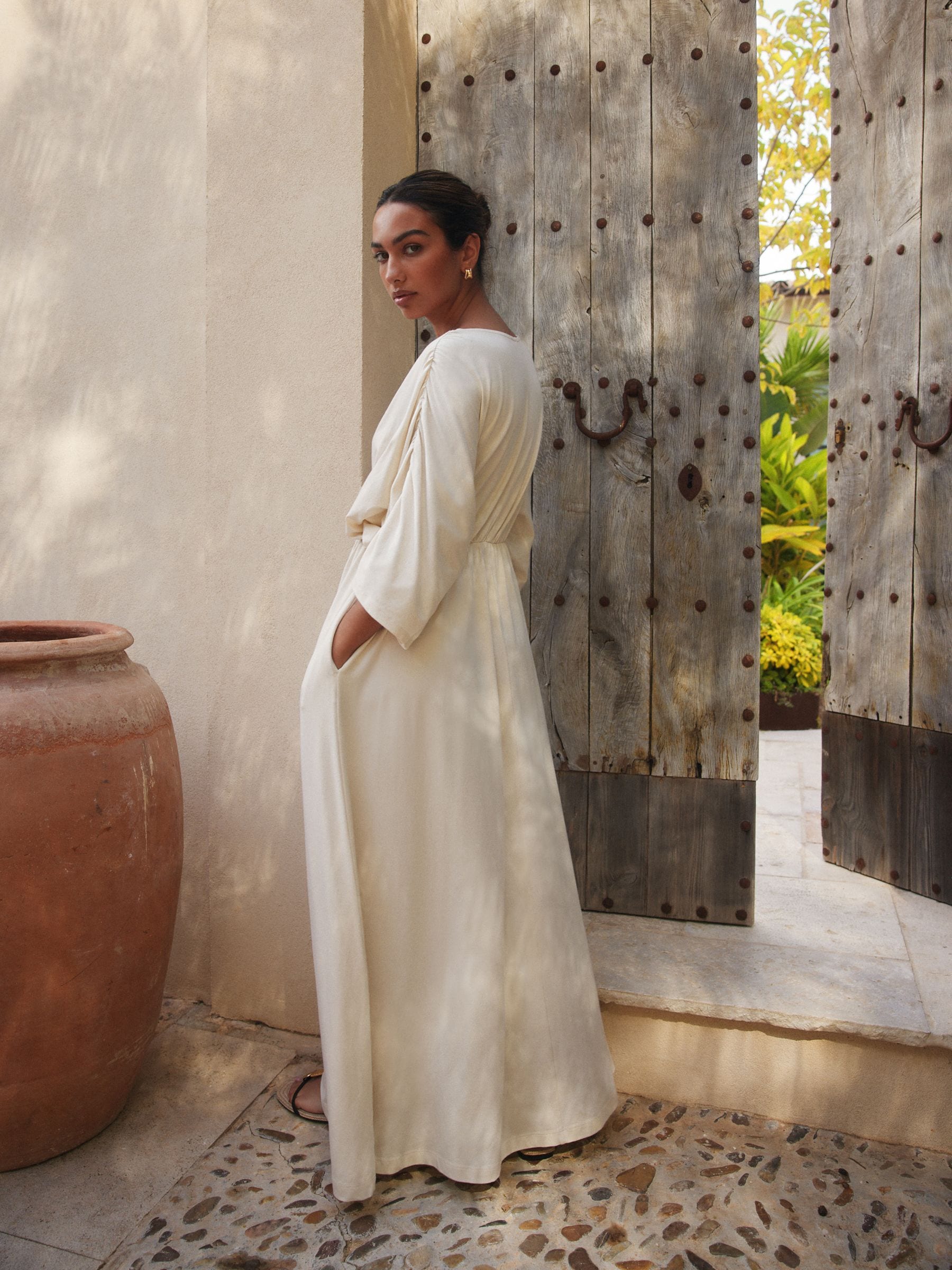 Ecru Jersey Kaftan Maxi Dress